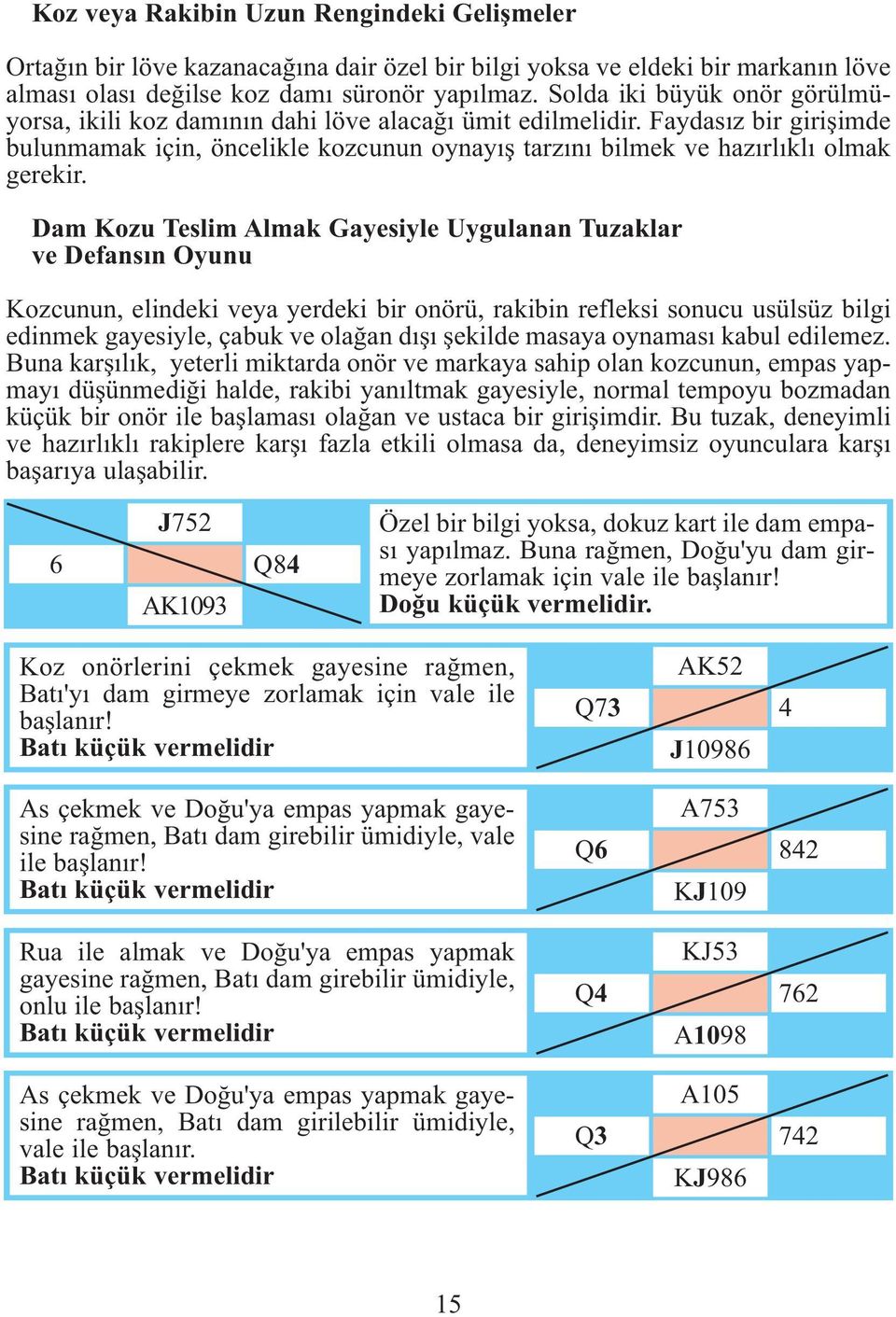 Dam Kozu Teslim Almak Gayesiyle Uygulanan Tuzaklar ve Defansın Oyunu Kozcunun, elindeki veya yerdeki bir onörü, rakibin refleksi sonucu usülsüz bilgi edinmek gayesiyle, çabuk ve olağan dışı şekilde