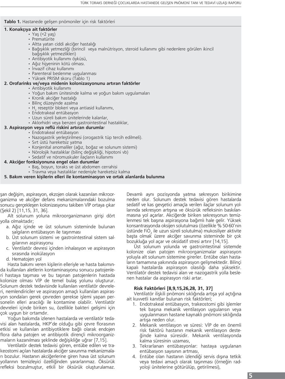 yetmezlikleri) Antibiyotik kullanımı öyküsü, Ağız hijyeninin kötü olması. İnvazif cihaz kullanımı Parenteral beslenme uygulanması Yüksek PRISM skoru (Tablo 1) 2.