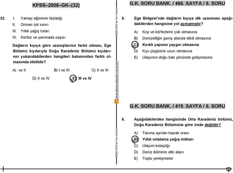 6. Ege Bölgesi'nde dağların kıyıya dik uzanması aşağıdakilerden hangisine yol açmamıştır?