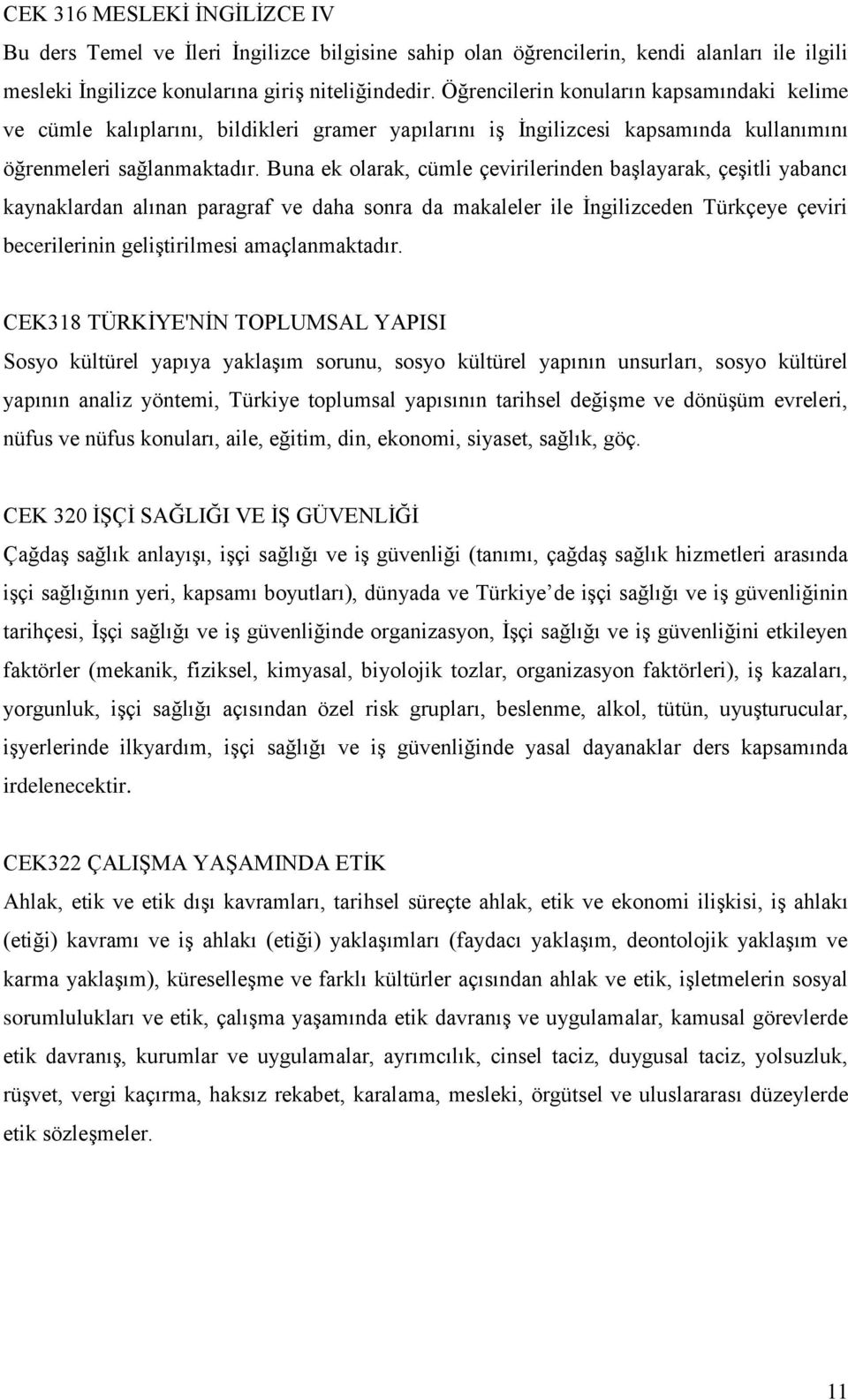 Buna ek olarak, cümle çevirilerinden başlayarak, çeşitli yabancı kaynaklardan alınan paragraf ve daha sonra da makaleler ile İngilizceden Türkçeye çeviri becerilerinin geliştirilmesi amaçlanmaktadır.