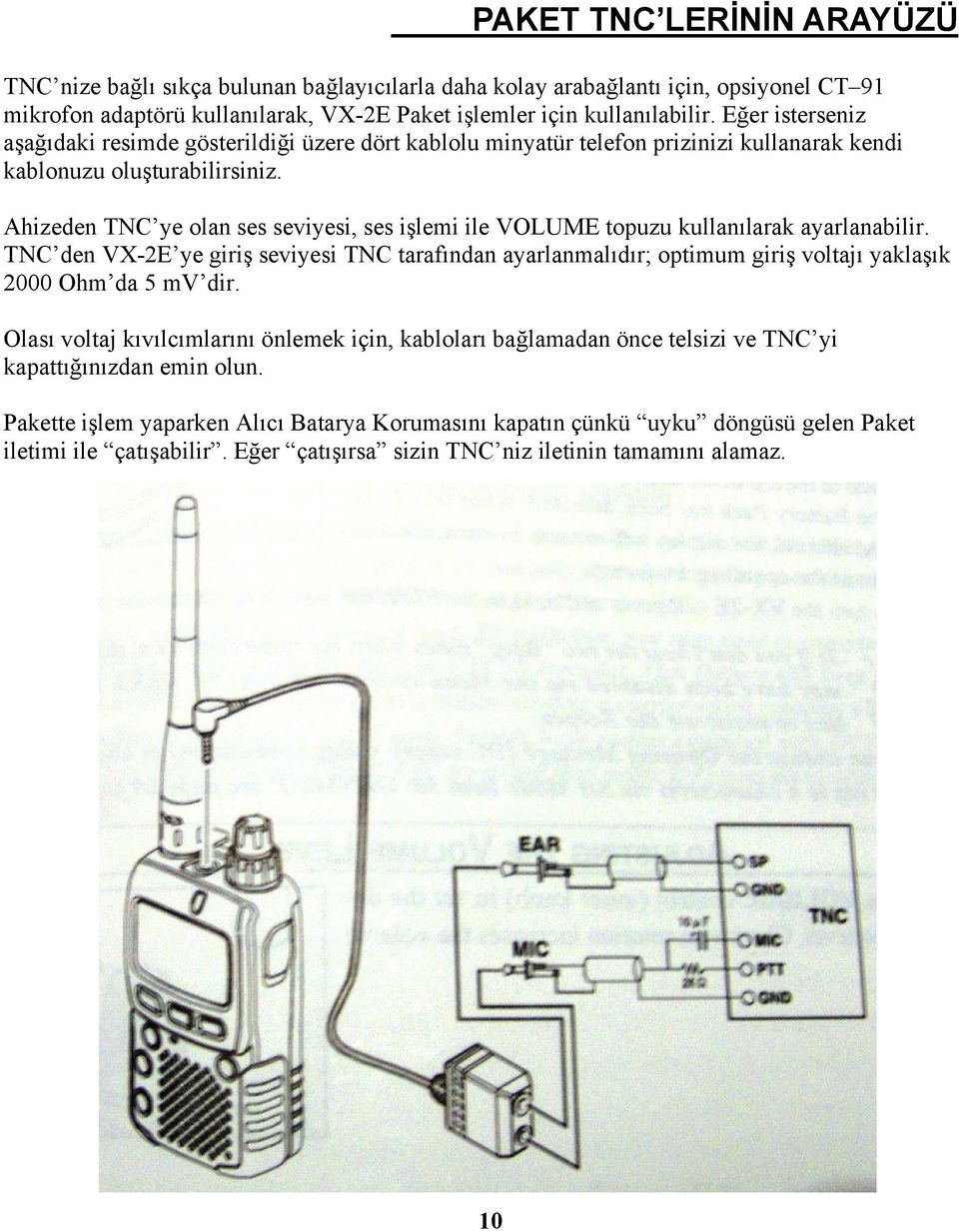 Ahizeden TNC ye olan ses seviyesi, ses işlemi ile VOLUME topuzu kullanılarak ayarlanabilir.