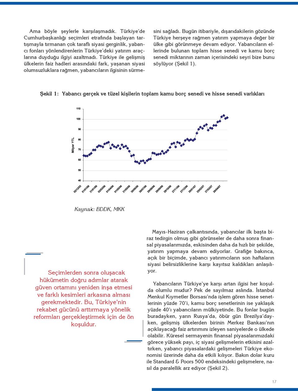 Türkiye ile gelişmiş ülkelerin faiz hadleri arasındaki fark, yaşanan siyasi olumsuzluklara rağmen, yabancıların ilgisinin sürmesini sağladı.