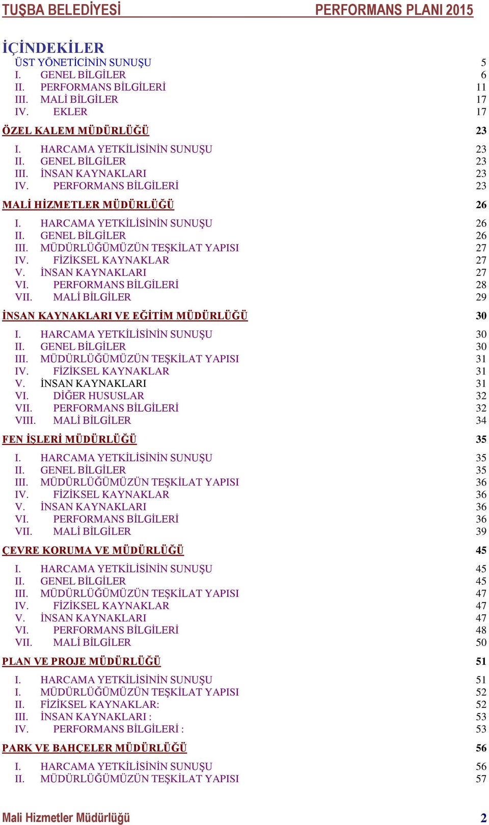 FİZİKSEL KAYNAKLAR 27 V. İNSAN KAYNAKLARI 27 VI. PERFORMANS BİLGİLERİ 28 VII. MALİ BİLGİLER 29 İNSAN KAYNAKLARI VE EĞİTİM MÜDÜRLÜĞÜ 30 I. HARCAMA YETKİLİSİNİN SUNUŞU 30 II. GENEL BİLGİLER 30 III.