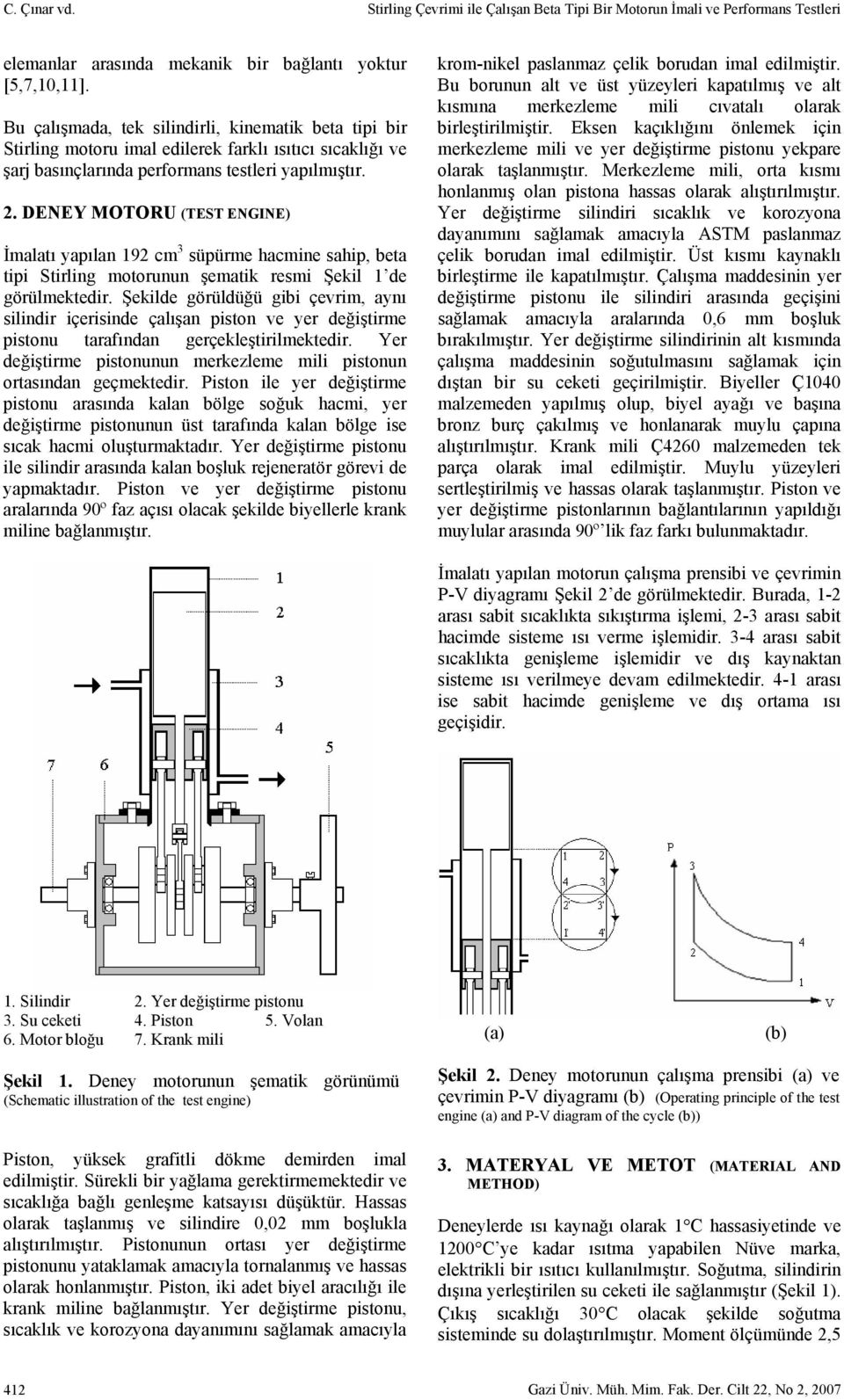 DENEY MOTORU (TEST ENGINE) İmalatı yapılan 192 cm 3 süpürme hacmine sahip, beta tipi Stirling motorunun şematik resmi Şekil 1 de görülmektedir.