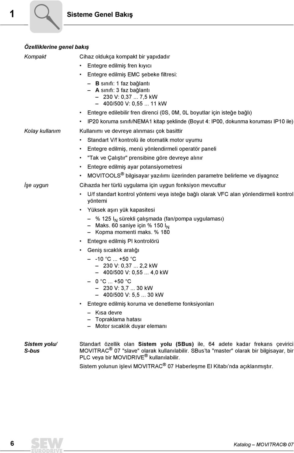 .. 11 kw Entegre edilebilir fren direnci (0S, 0M, 0L boyutlar için isteğe bağlõ) IP20 koruma sõnõfõ/nema1 kitap şeklinde (Boyut 4: IP00, dokunma korumasõ IP10 ile) Kolay kullanõm Kullanõmõ ve devreye