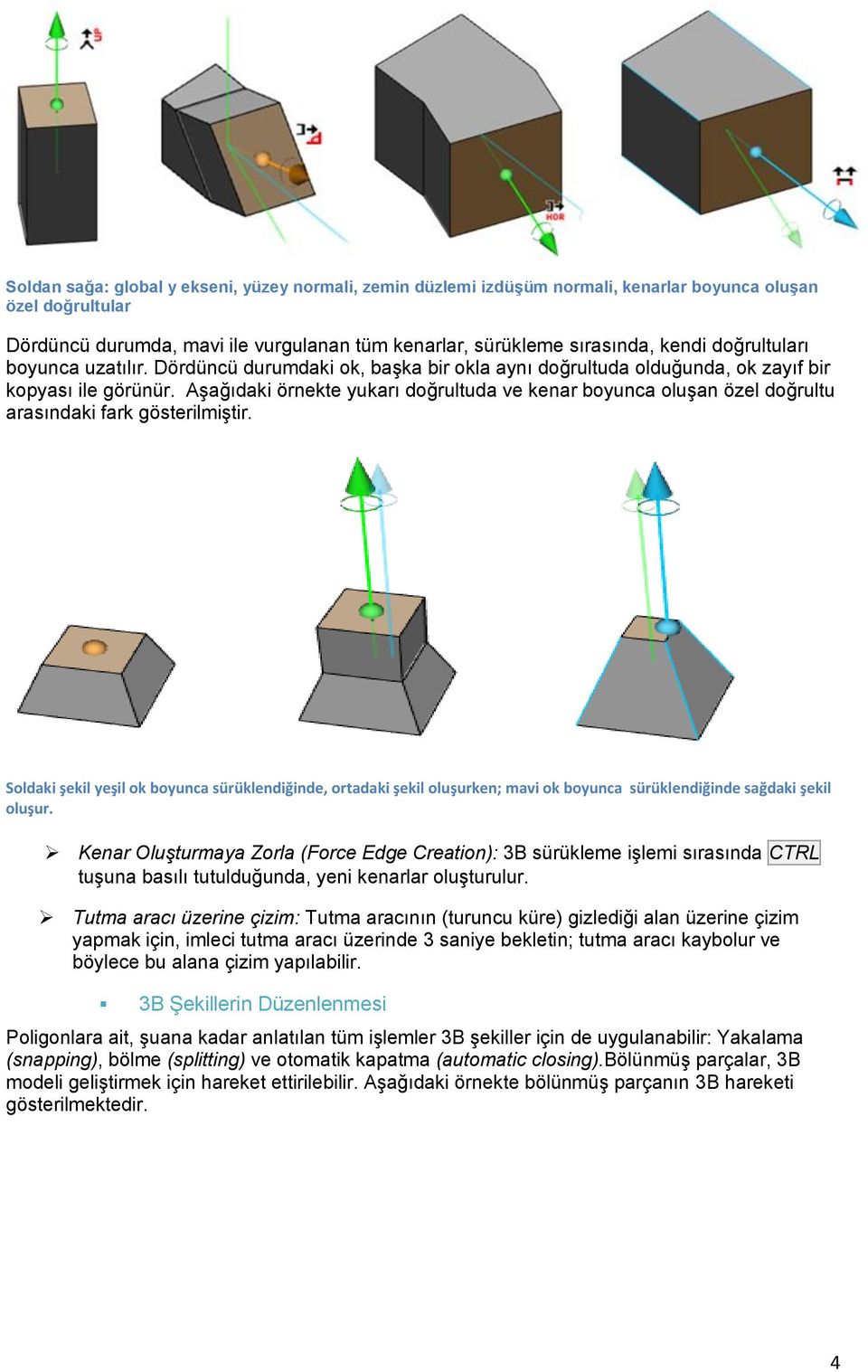 Aşağıdaki örnekte yukarı doğrultuda ve kenar boyunca oluşan özel doğrultu arasındaki fark gösterilmiştir.