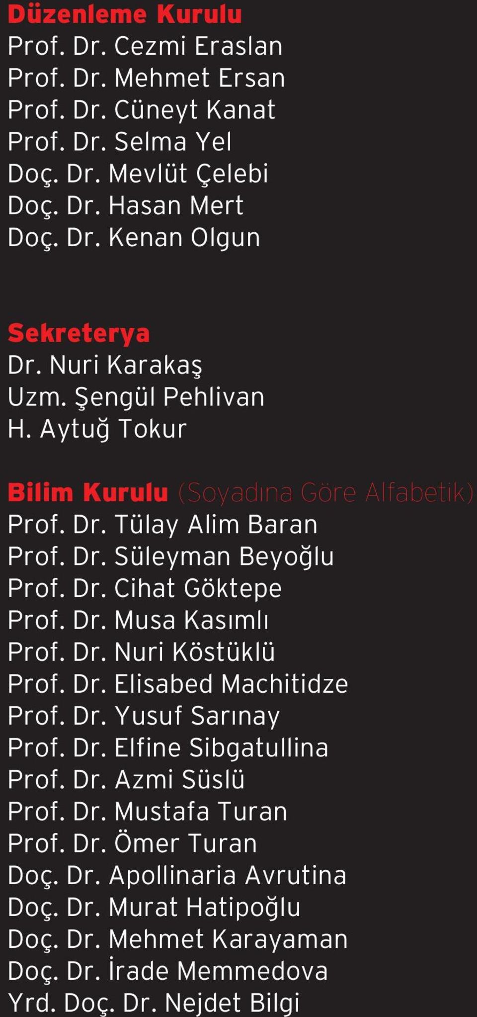 Dr. Musa Kasımlı Prof. Dr. Nuri Köstüklü Prof. Dr. Elisabed Machitidze Prof. Dr. Yusuf Sarınay Prof. Dr. Elfine Sibgatullina Prof. Dr. Azmi Süslü Prof. Dr. Mustafa Turan Prof.