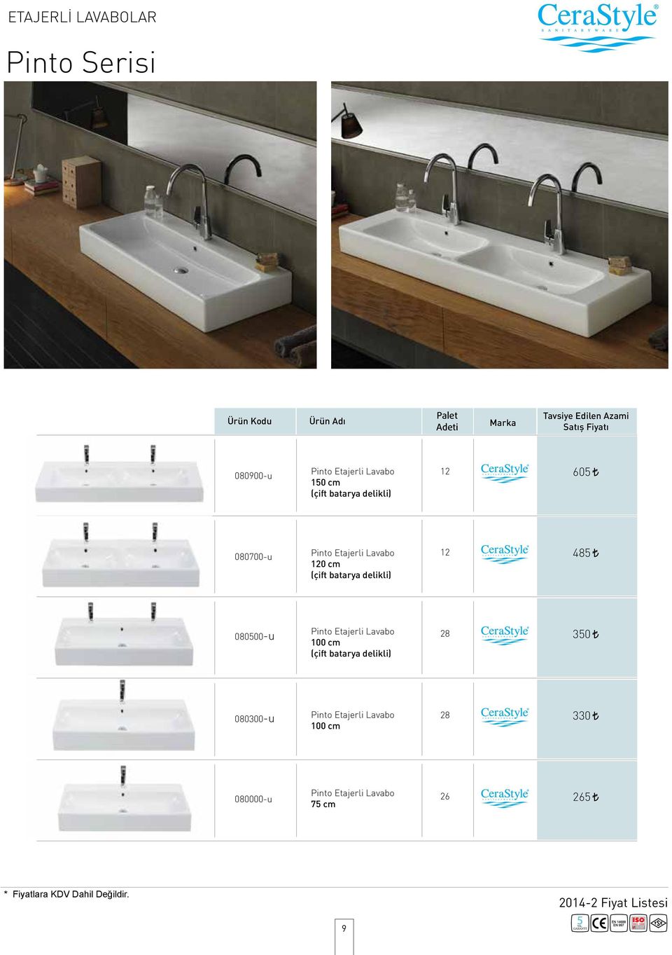 (çift batarya delikli) 12 485 080500-u Pinto Etajerli Lavabo 100 cm (çift batarya delikli)