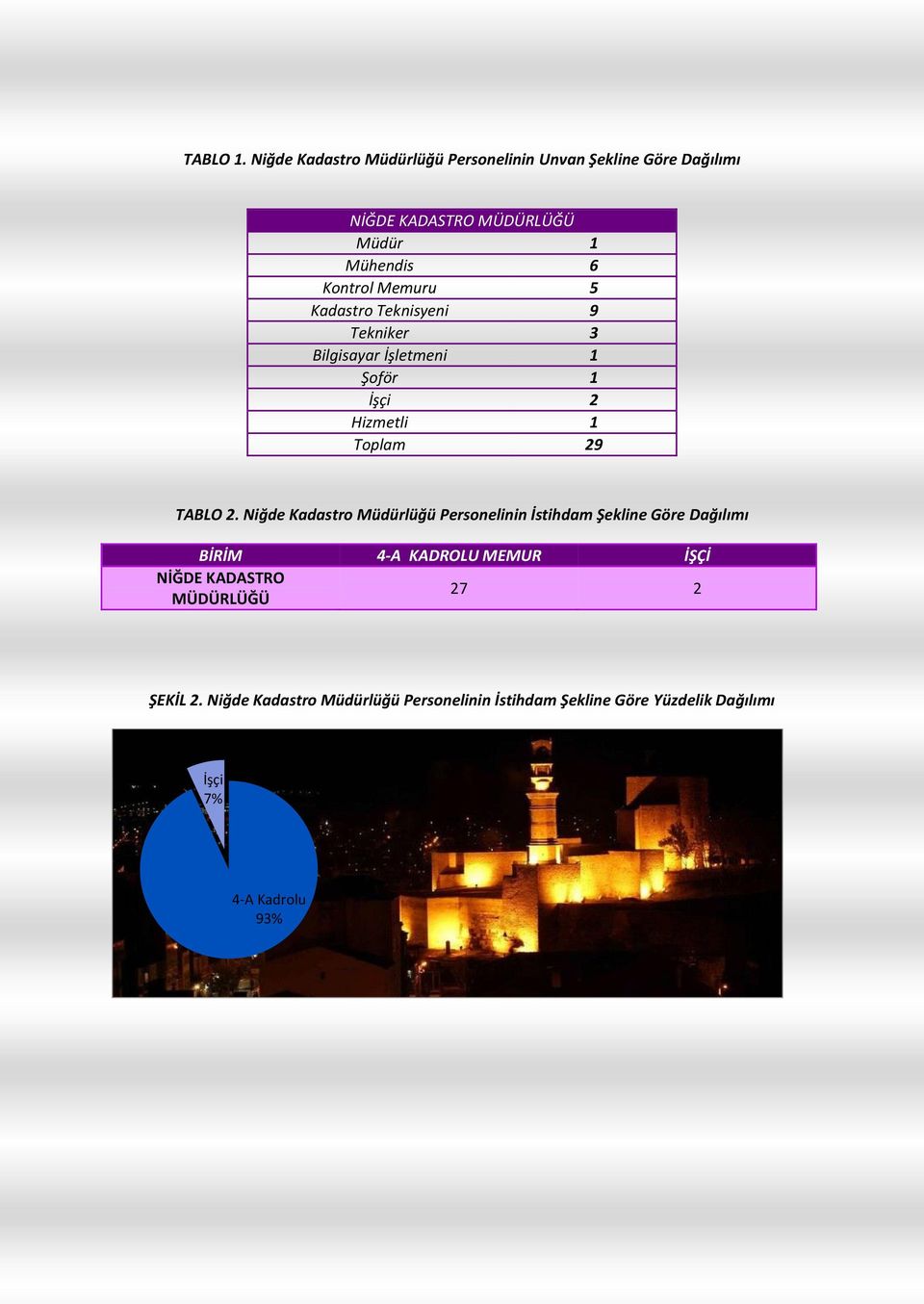 Memuru 5 Kadastro Teknisyeni 9 Tekniker 3 Bilgisayar İşletmeni 1 Şoför 1 İşçi 2 Hizmetli 1 Toplam 29 TABLO 2.