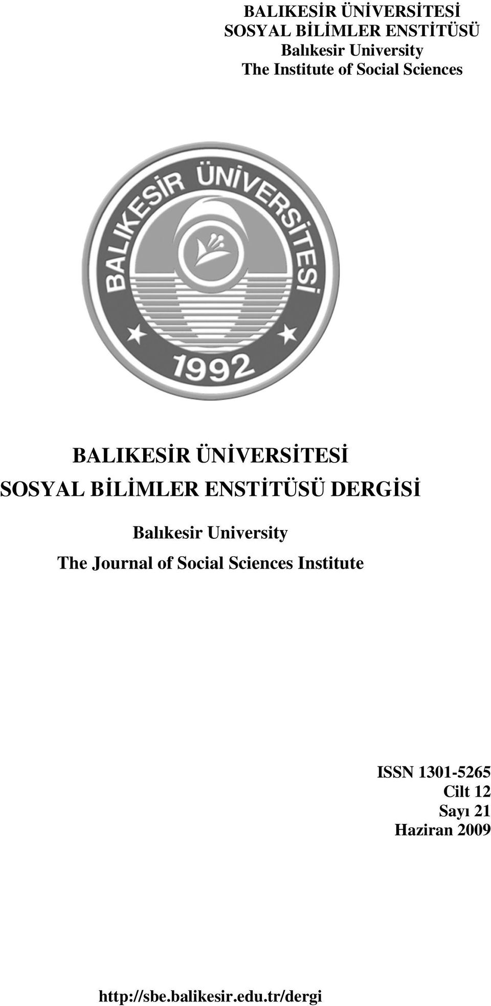 ENSTİTÜSÜ DERGİSİ Balıkesir University The Journal of Social Sciences