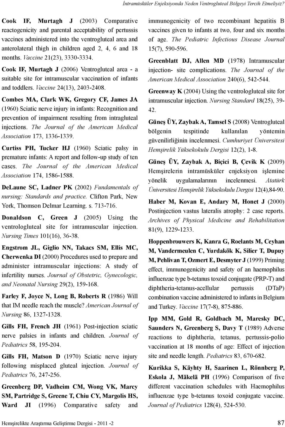 months. Vaccine 21(23), 3330-3334. Cook IF, Murtagh J (2006) Ventrogluteal area - a suitable site for intramuscular vaccination of infants and toddlers. Vaccine 24(13), 2403-2408.