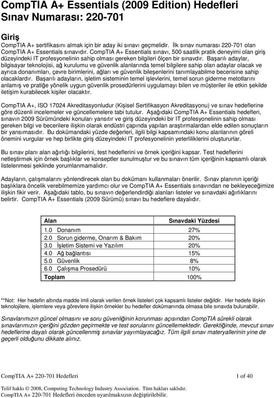 CompTIA A+ Essentials sınavı, 500 saatlik pratik deneyimi olan giriş düzeyindeki IT profesyonelinin sahip olması gereken bilgileri ölçen bir sınavdır.