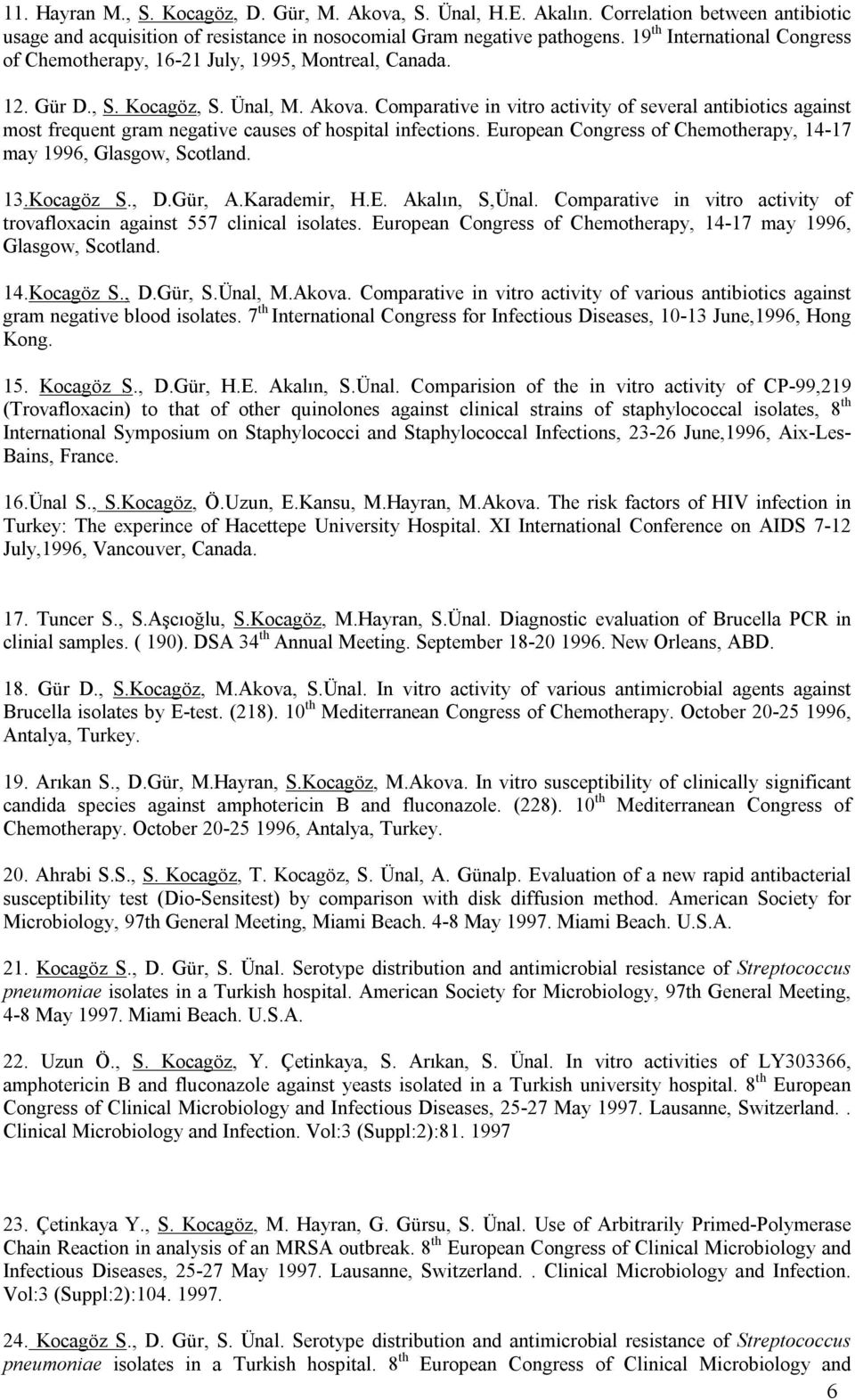 Comparative in vitro activity of several antibiotics against most frequent gram negative causes of hospital infections. European Congress of Chemotherapy, 14-17 may 1996, Glasgow, Scotland. 13.