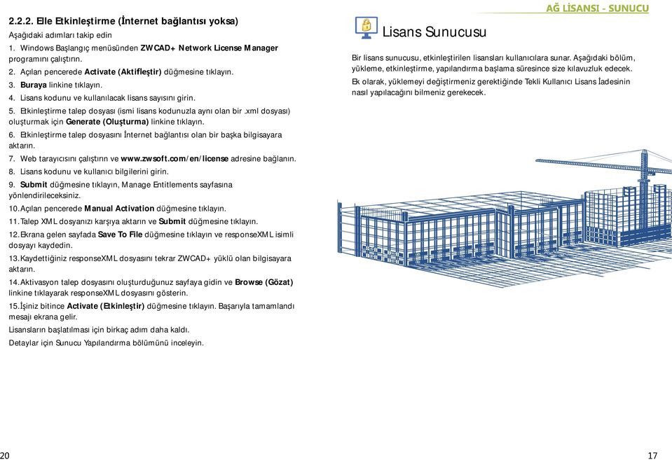 xml dosyas ) olu turmak için Generate (Olu turma) linkine t klay n. 6. Etkinle tirme talep dosyas nternet ba lant olan bir ba ka bilgisayara aktar n. 7. Web taray çal n ve www.zwsoft.