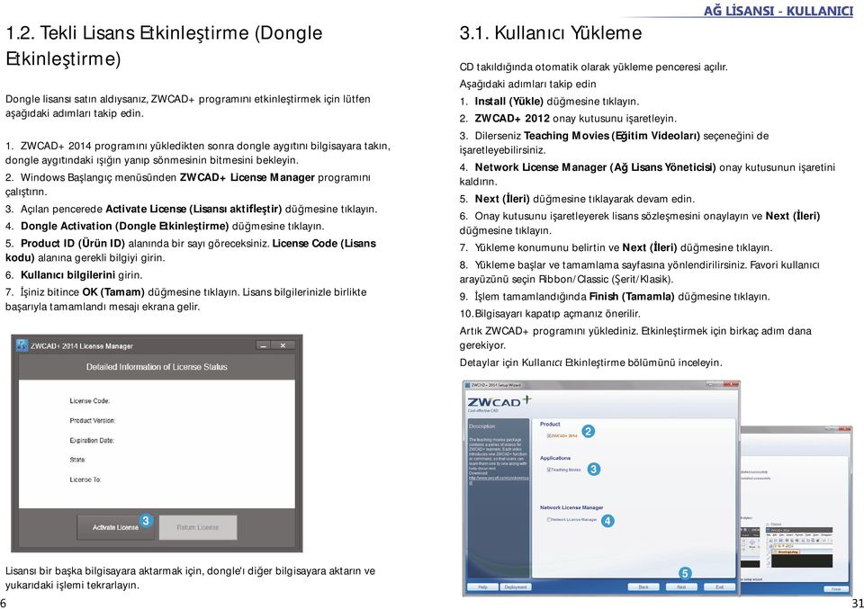 Aç lan pencerede Activate License (Lisans akti tir) dü mesine t klay n.. Dongle Activation (Dongle Etkinle tirme) dü mesine t klay n.. Product ID (Ürün ID) alan nda bir say göreceksiniz.