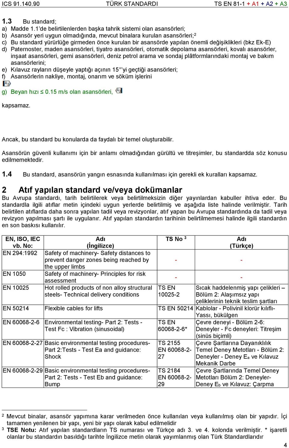 önemli değişiklikleri (bkz Ek-E) d) Paternoster, maden asansörleri, tiatro asansörleri, otomatik depolama asansörleri, kovalı asansörler, inşaat asansörleri, gemi asansörleri, deniz petrol arama ve