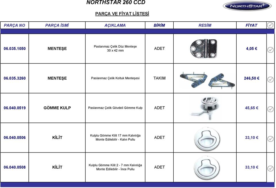 040.0508 KİLİT Kulplu Gömme Kilit 2-7 mm Kalınlığa Monte Edilebilir - İnce Pullu 33,10