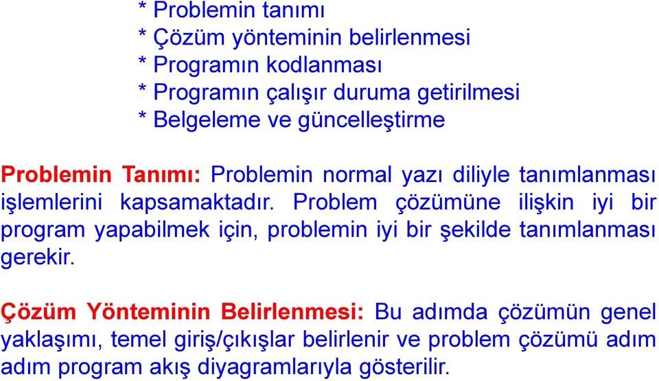 Problem çözümüne ilişkin iyi bir program yapabilmek için, problemin iyi bir şekilde tanımlanması gerekir.