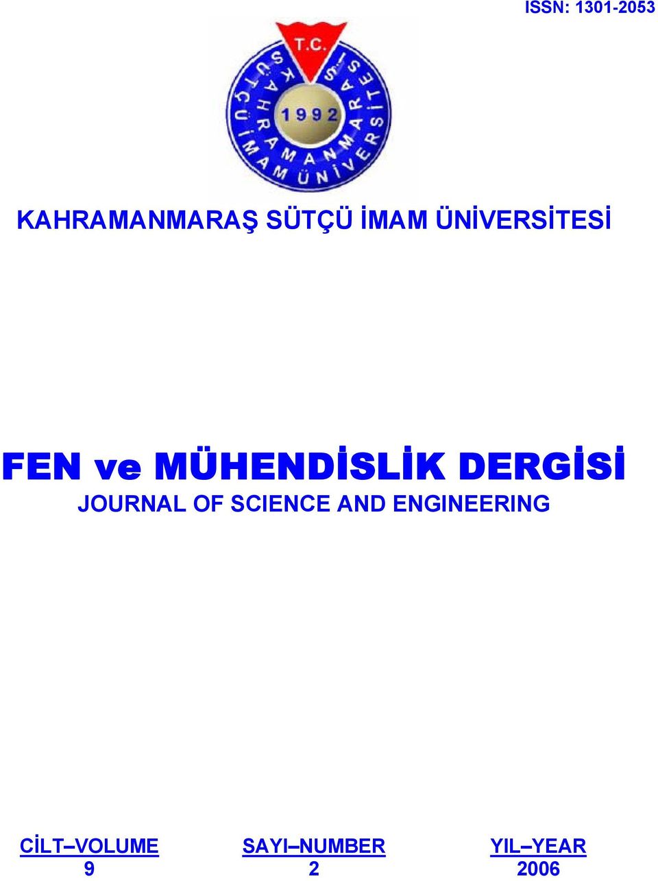 DERGİSİ JOURNAL OF SCIENCE AND