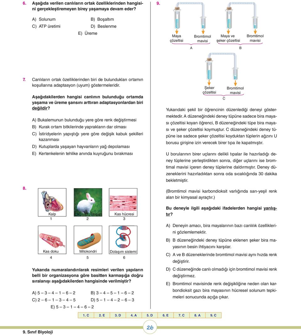 Canlıların ortak özelliklerinden biri de bulundukları ortamın koşullarına adaptasyon (uyum) göstermeleridir. 8.