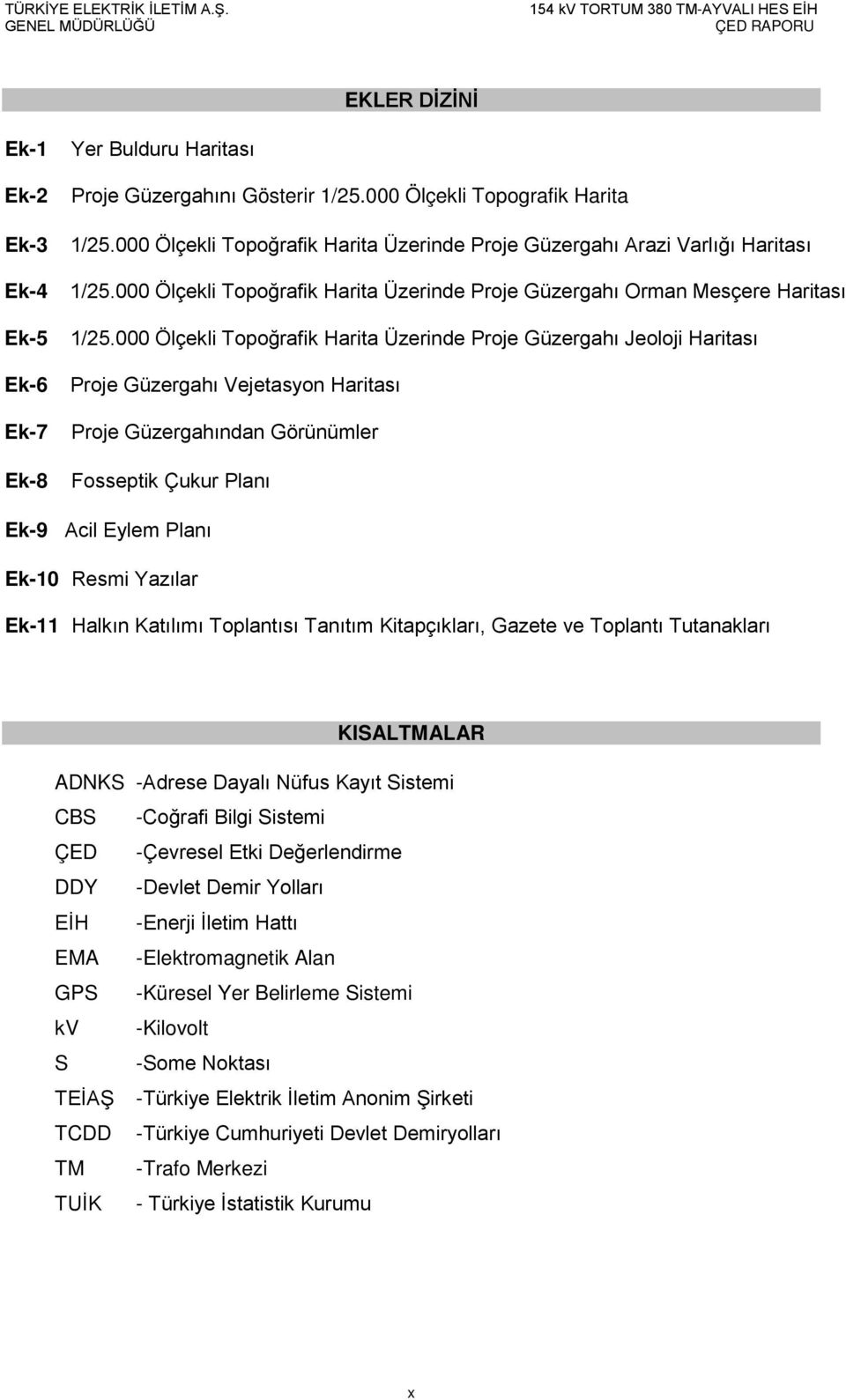 000 Ölçekli Topoğrafik Harita Üzerinde Proje Güzergahı Jeoloji Haritası Proje Güzergahı Vejetasyon Haritası Proje Güzergahından Görünümler Fosseptik Çukur Planı Ek-9 Acil Eylem Planı Ek-10 Resmi