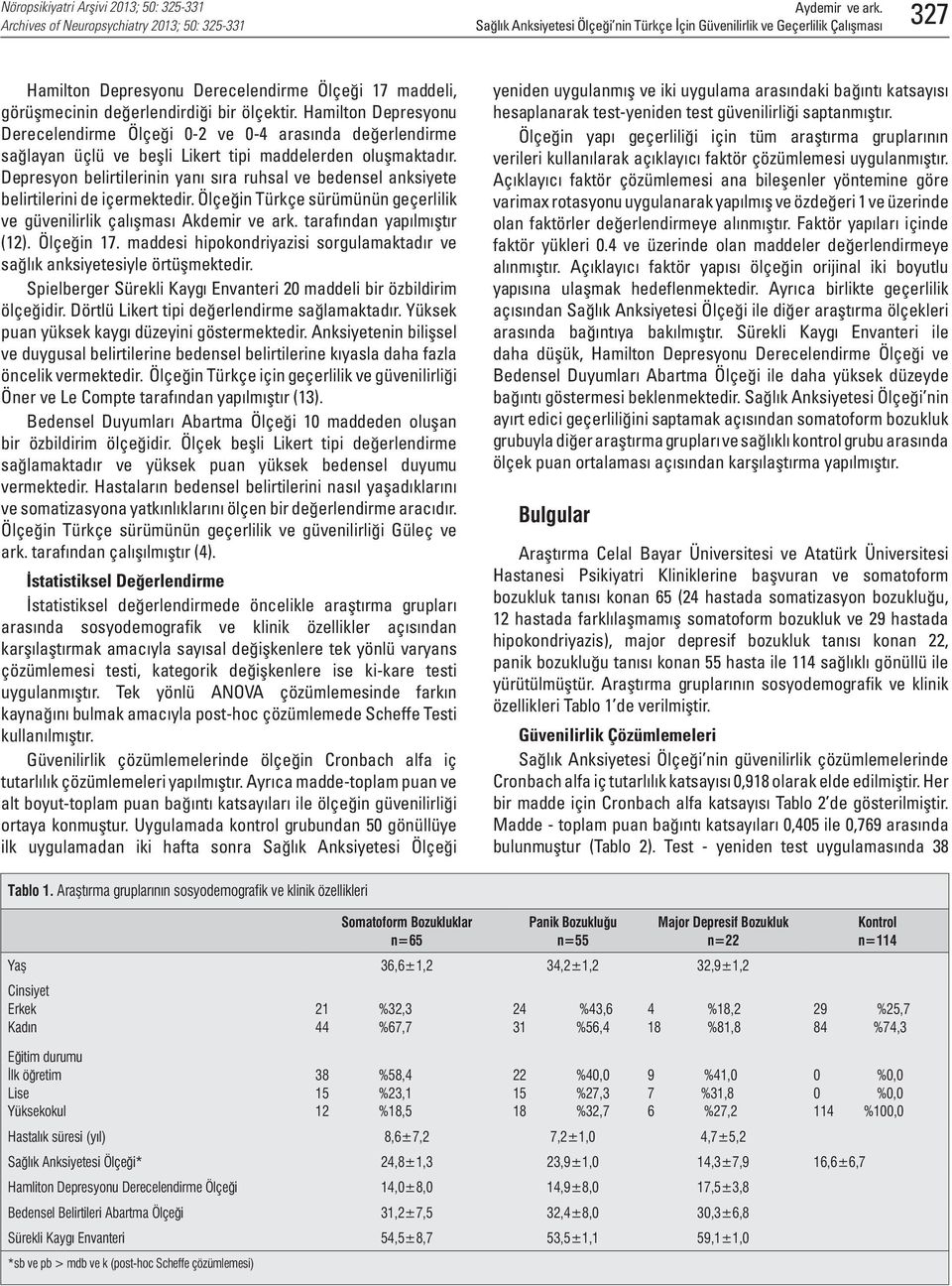 Depresyon belirtilerinin yanı sıra ruhsal ve bedensel anksiyete belirtilerini de içermektedir. Ölçeğin Türkçe sürümünün geçerlilik ve güvenilirlik çalışması Akdemir ve ark.