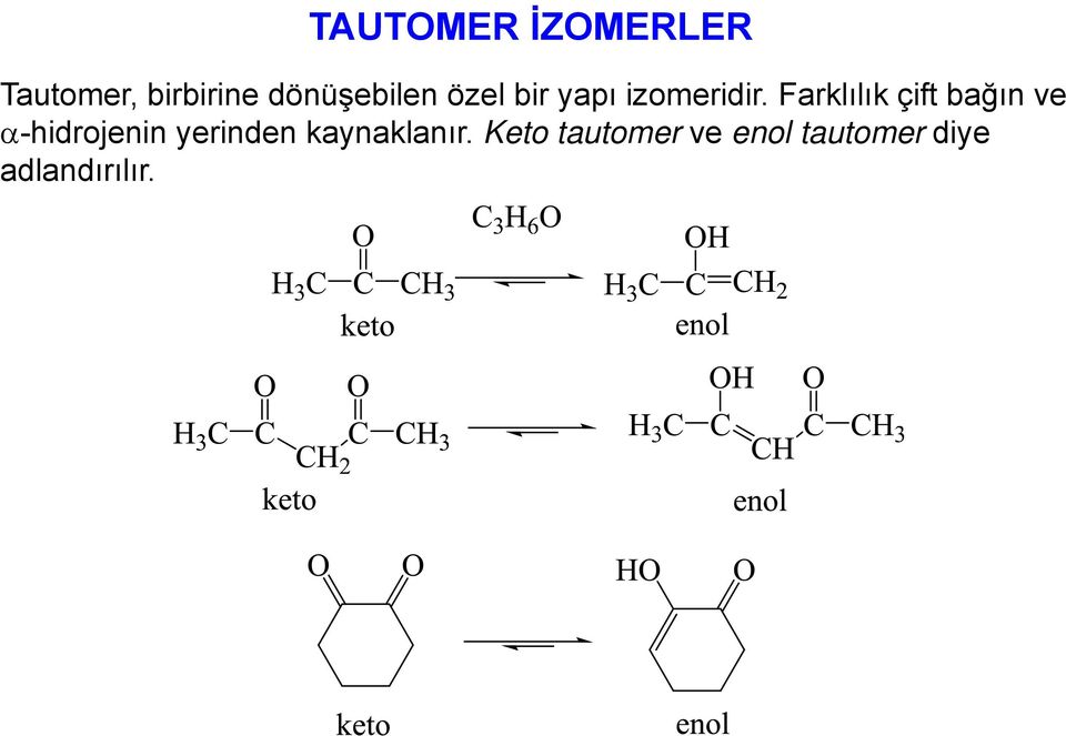 Farklılık çift bağın ve α-hidrojenin yerinden