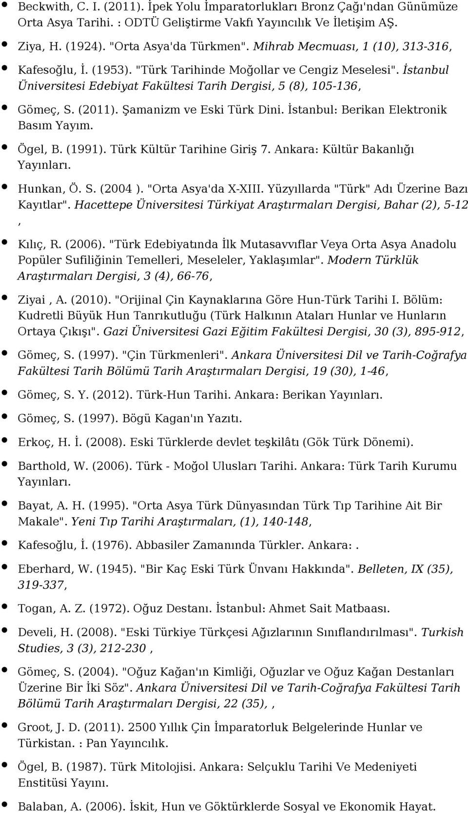 Şamanizm ve Eski Türk Dini. İstanbul: Berikan Elektronik Basım Yayım. Ögel, B. (1991). Türk Kültür Tarihine Giriş 7. Ankara: Kültür Bakanlığı Hunkan, Ö. S. (2004 ). "Orta Asya'da X-XIII.