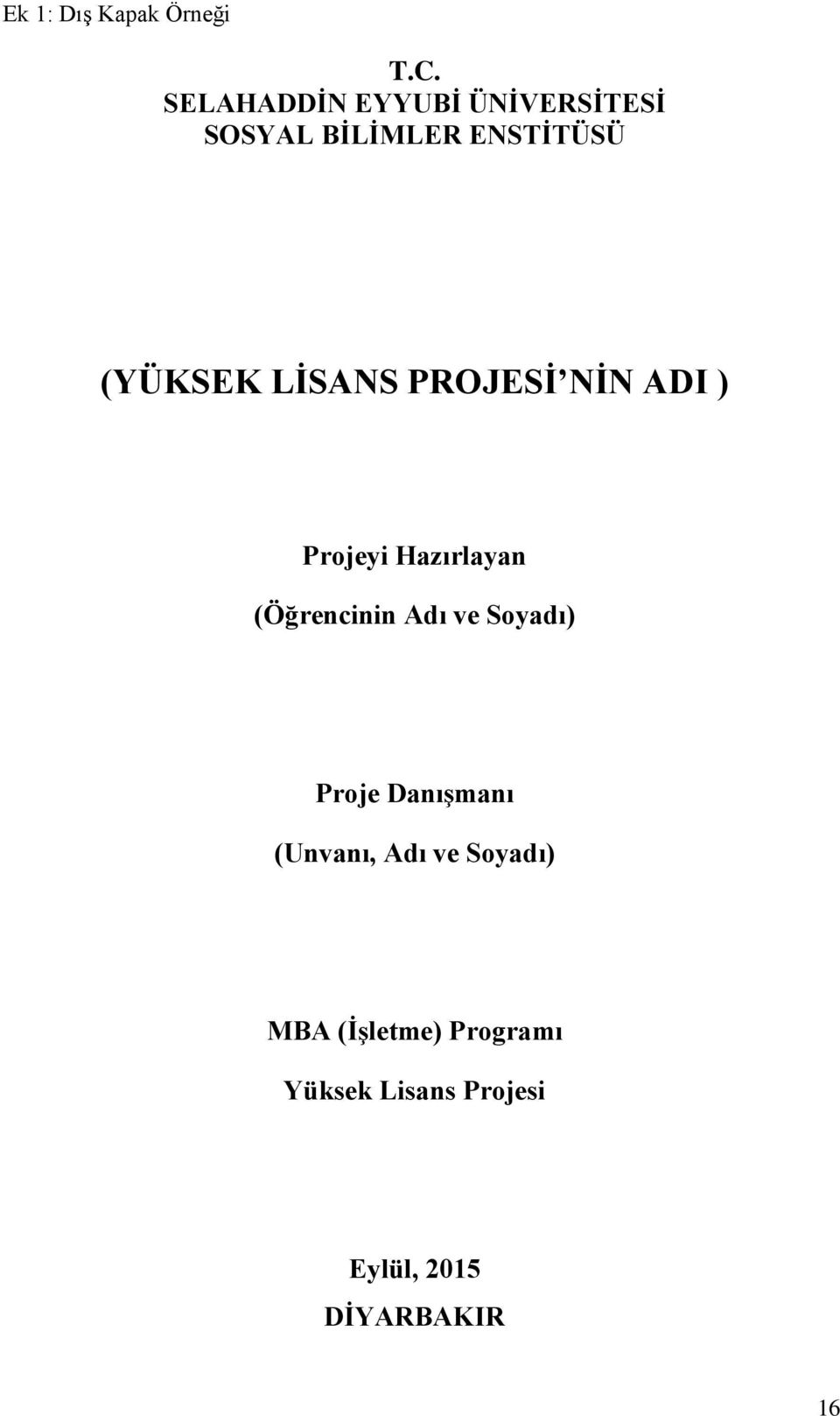 LİSANS PROJESİ NİN ADI ) Projeyi Hazırlayan (Öğrencinin Adı ve