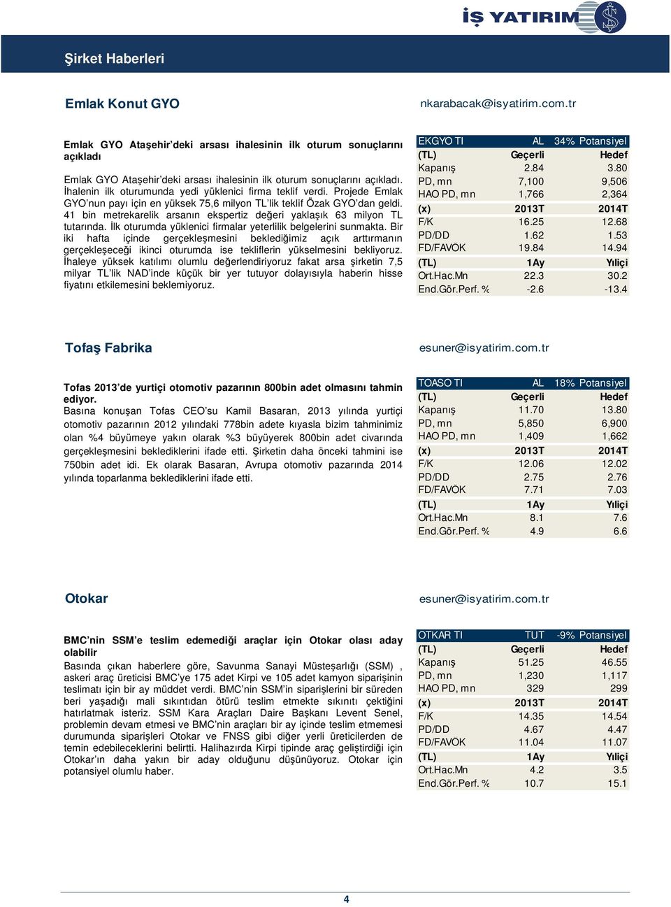 İhalenin ilk oturumunda yedi yüklenici firma teklif verdi. Projede Emlak GYO nun payı için en yüksek 75,6 milyon TL lik teklif Özak GYO dan geldi.