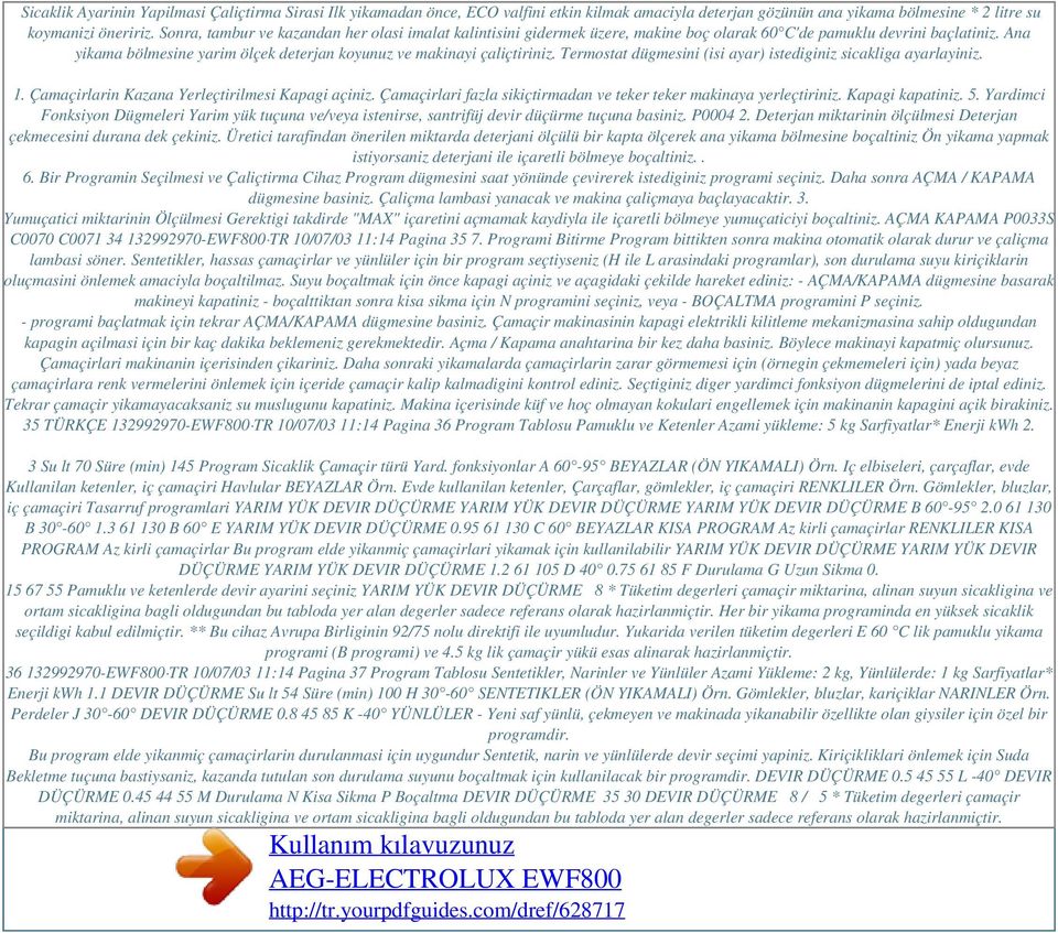 Termostat dügmesini (isi ayar) istediginiz sicakliga ayarlayiniz. 1. Çamaçirlarin Kazana Yerleçtirilmesi Kapagi açiniz. Çamaçirlari fazla sikiçtirmadan ve teker teker makinaya yerleçtiriniz.