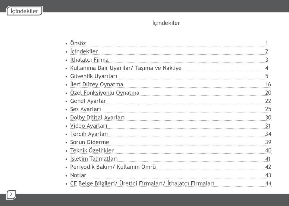 Dijital Ayarları 30 Video Ayarları 31 Tercih Ayarları 34 Sorun Giderme 39 Teknik Özellikler 40 İşletim