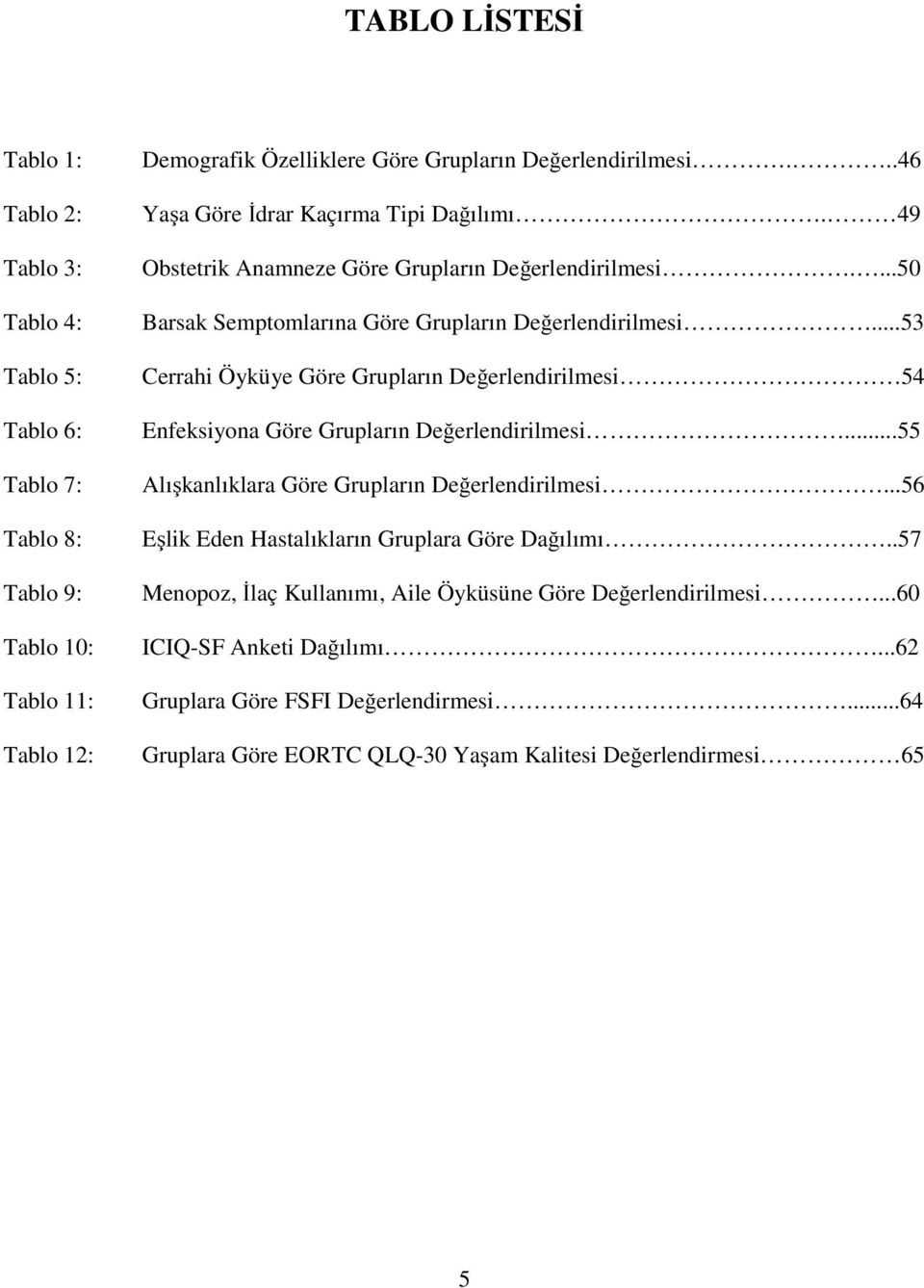 ..53 Cerrahi Öyküye Göre Grupların Değerlendirilmesi 54 Enfeksiyona Göre Grupların Değerlendirilmesi...55 Alışkanlıklara Göre Grupların Değerlendirilmesi.