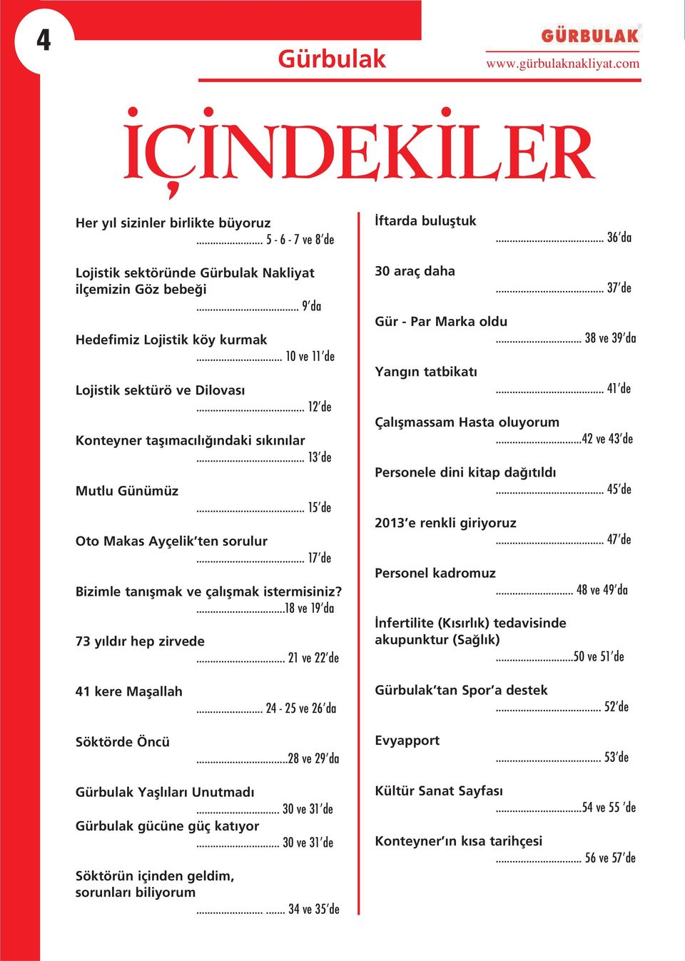 .. 17 de Bizimle tan flmak ve çal flmak istermisiniz?...18 ve 19 da 73 y ld r hep zirvede... 21 ve 22 de 30 araç daha... 37 de Gür - Par Marka oldu... 38 ve 39 da Yang n tatbikat.