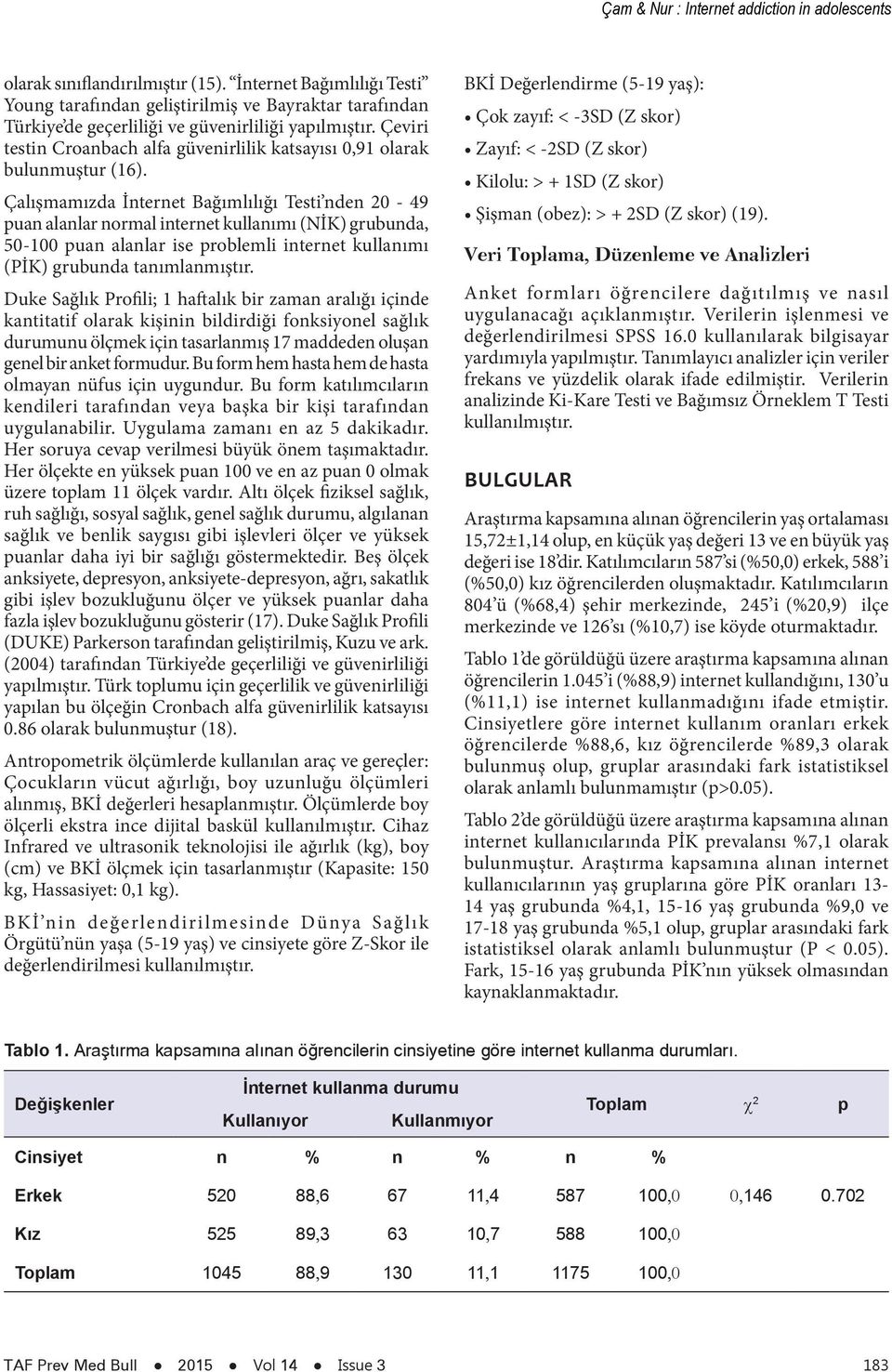 Çeviri testin Croanbach alfa güvenirlilik katsayısı 0,91 olarak bulunmuştur (16).