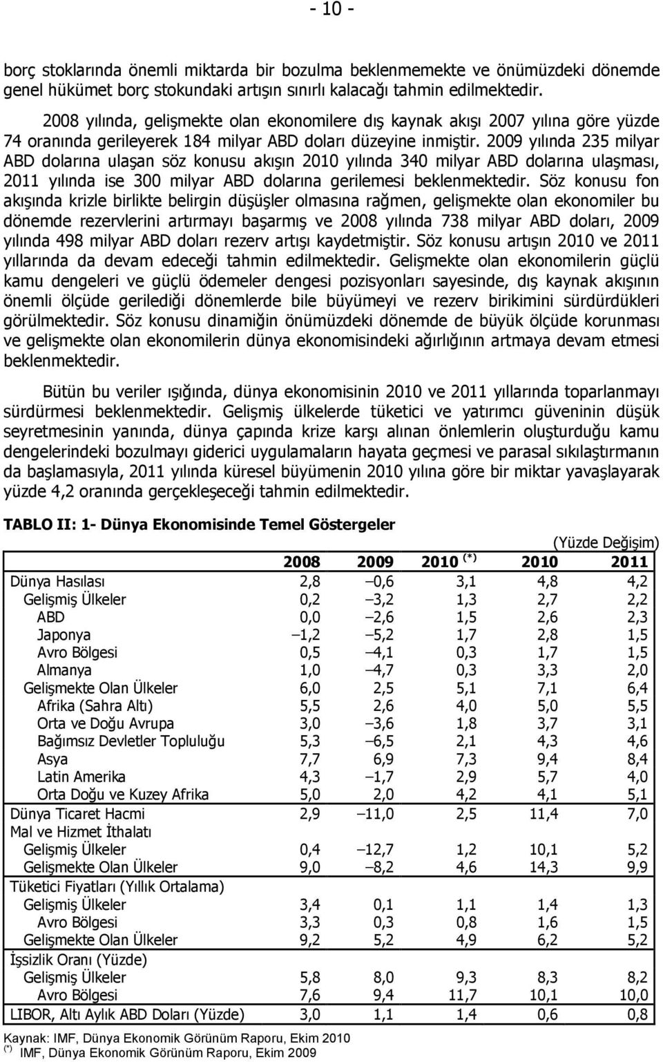 2009 yılında 235 milyar ABD dolarına ulaşan söz konusu akışın 2010 yılında 340 milyar ABD dolarına ulaşması, 2011 yılında ise 300 milyar ABD dolarına gerilemesi beklenmektedir.