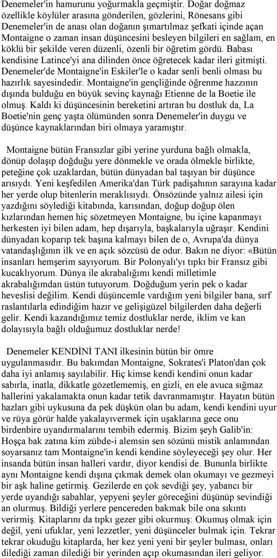 en sağlam, en köklü bir şekilde veren düzenli, özenli bir öğretim gördü. Babası kendisine Latince'yi ana dilinden önce öğretecek kadar ileri gitmişti.