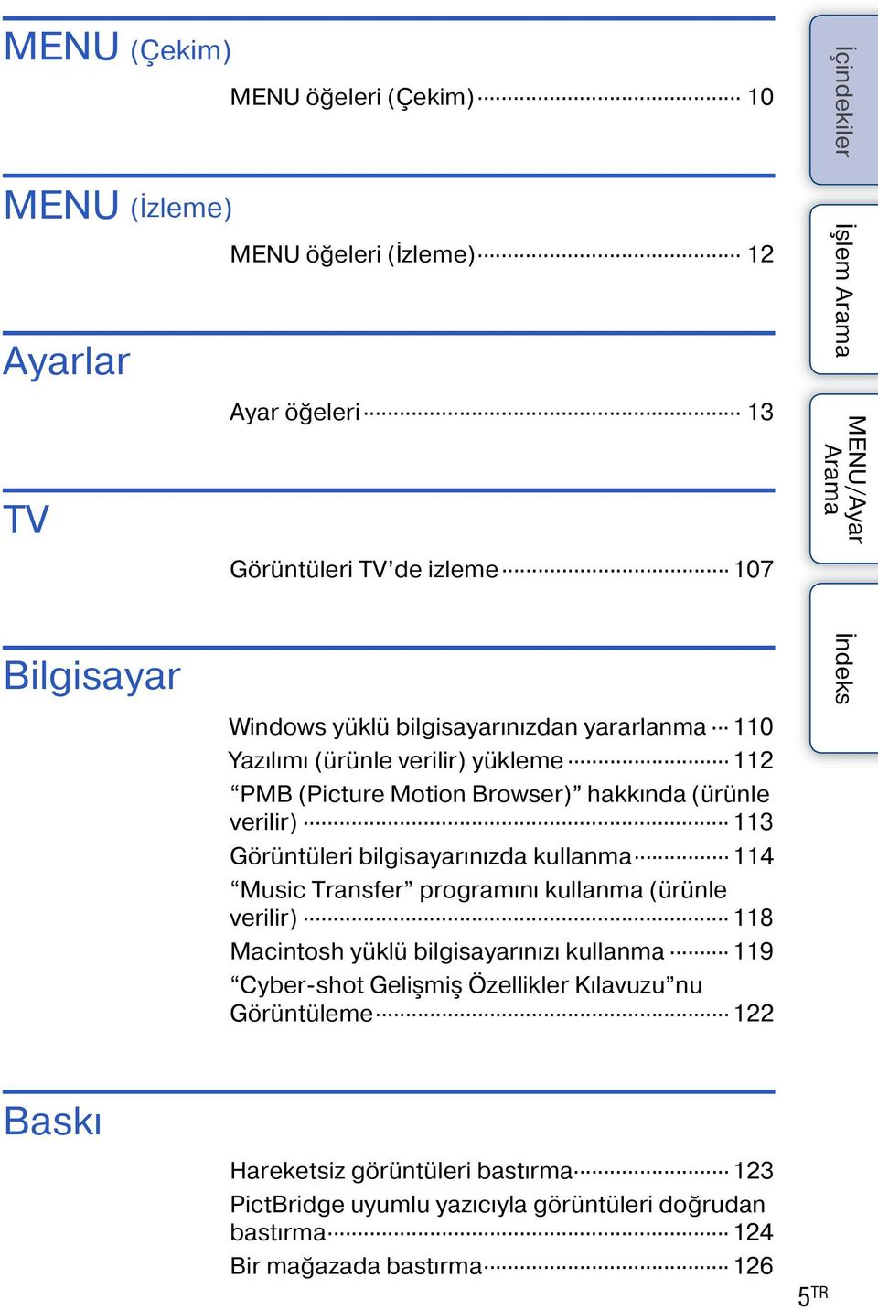 bilgisayarınızda kullanma 114 Music Transfer programını kullanma (ürünle verilir) 118 Macintosh yüklü bilgisayarınızı kullanma 119 Cyber-shot Gelişmiş