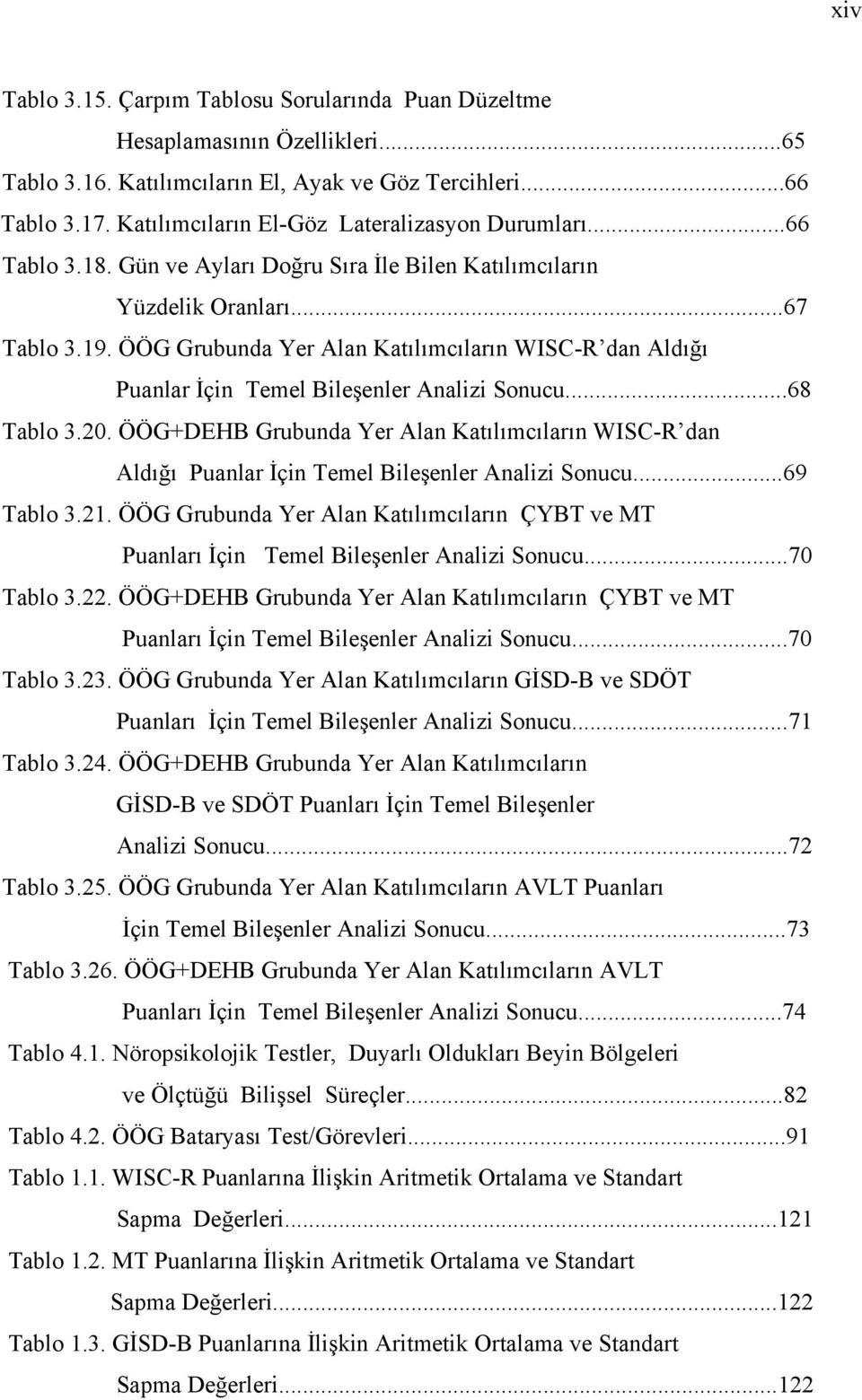 ÖÖG Grubunda Yer Alan Katılımcıların WISC-R dan Aldığı Puanlar İçin Temel Bileşenler Analizi Sonucu...68 Tablo 3.20.