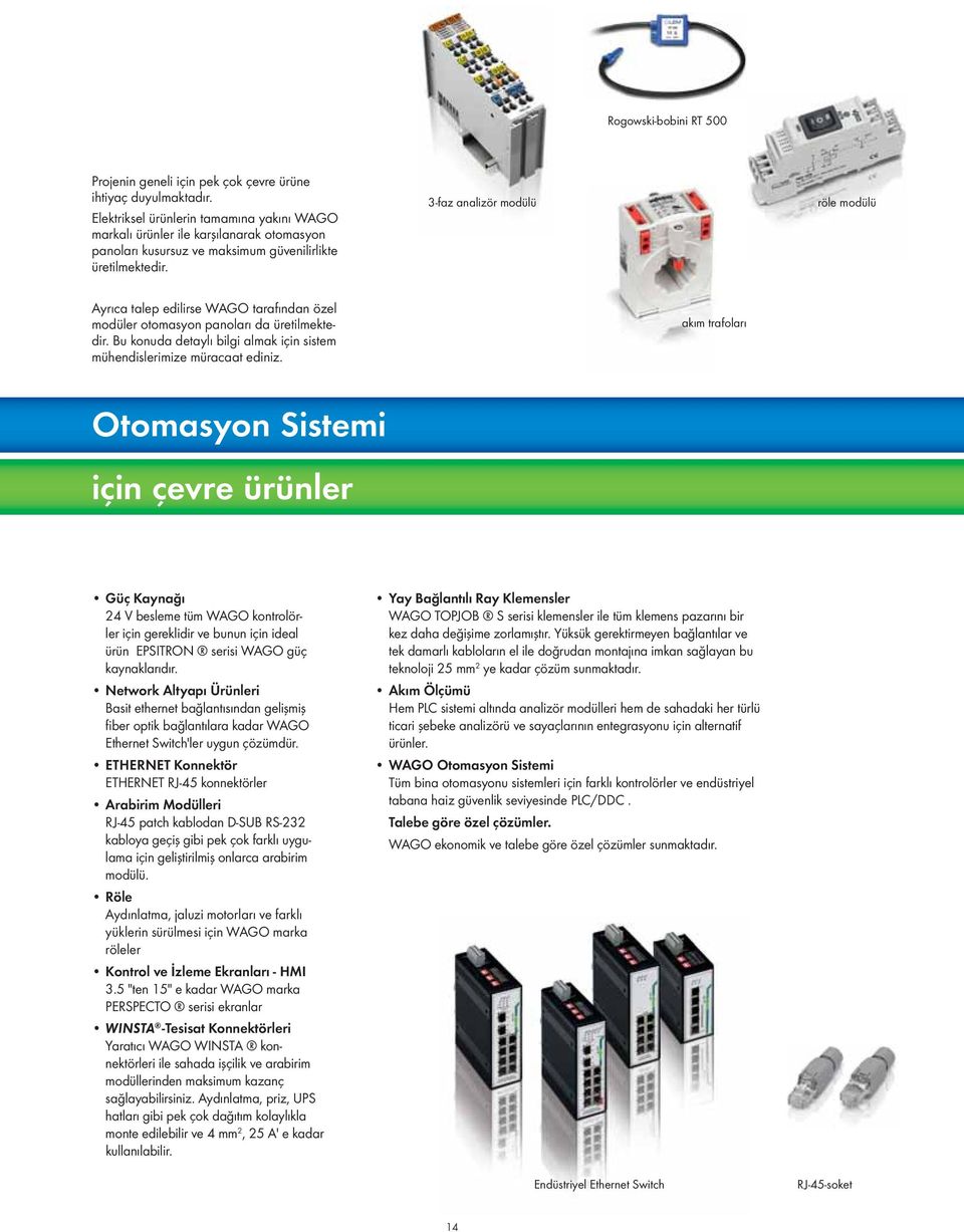 3-faz analizör modülü röle modülü Ayrıca talep edilirse WAGO tarafından özel modüler otomasyon panoları da üretilmektedir. Bu konuda detaylı bilgi almak için sistem mühendislerimize müracaat ediniz.