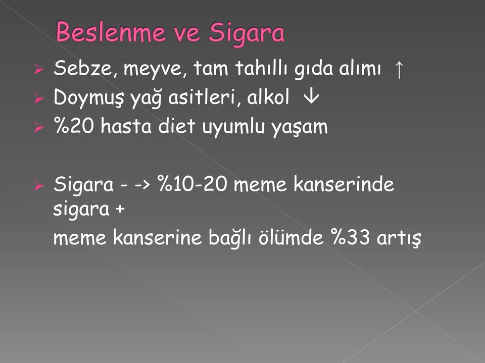 yaşam Sigara - -> %10-20 meme kanserinde