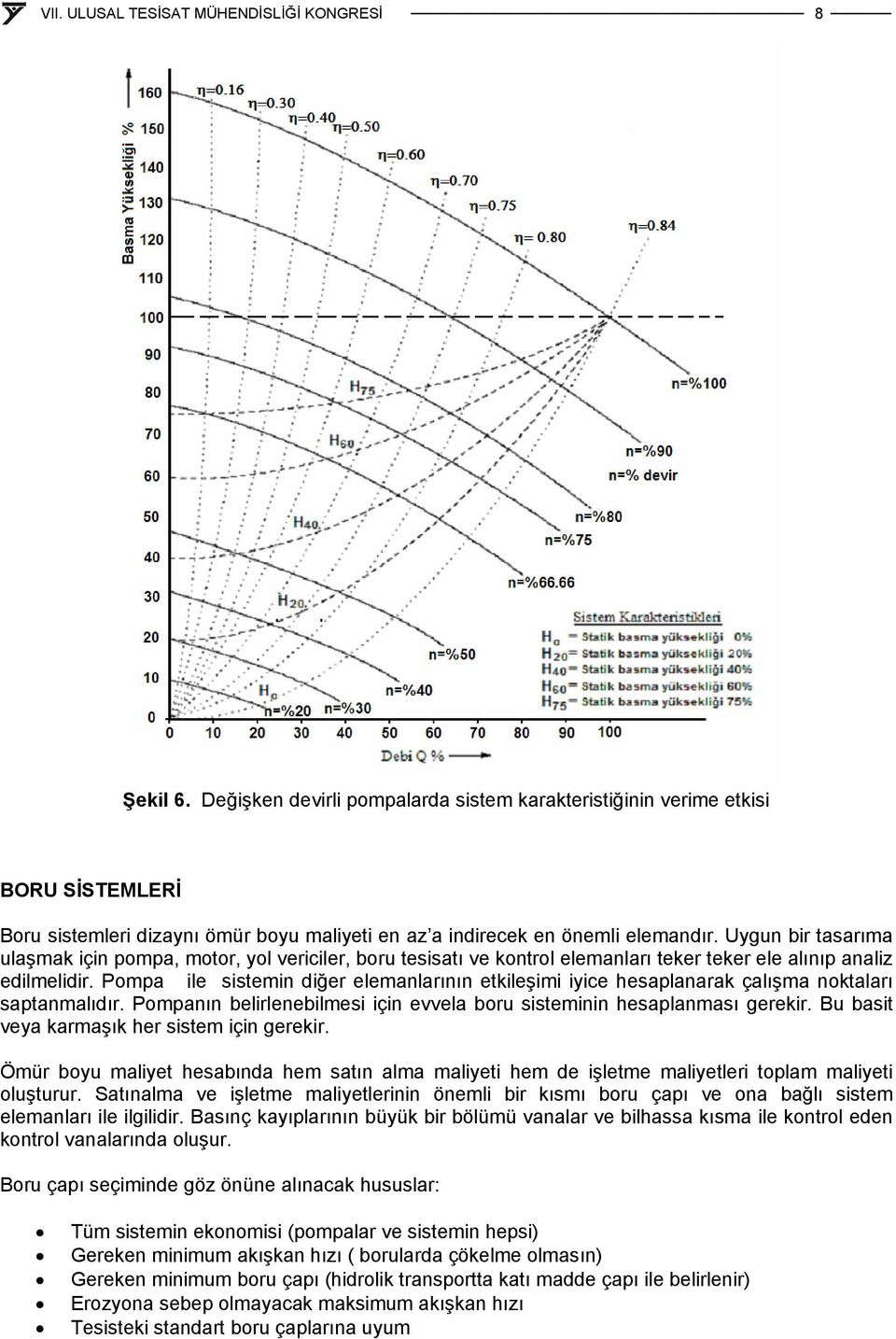 Pompa ile sistemin diğer elemanlarının etkileşimi iyice hesaplanarak çalışma noktaları saptanmalıdır. Pompanın belirlenebilmesi için evvela boru sisteminin hesaplanması gerekir.