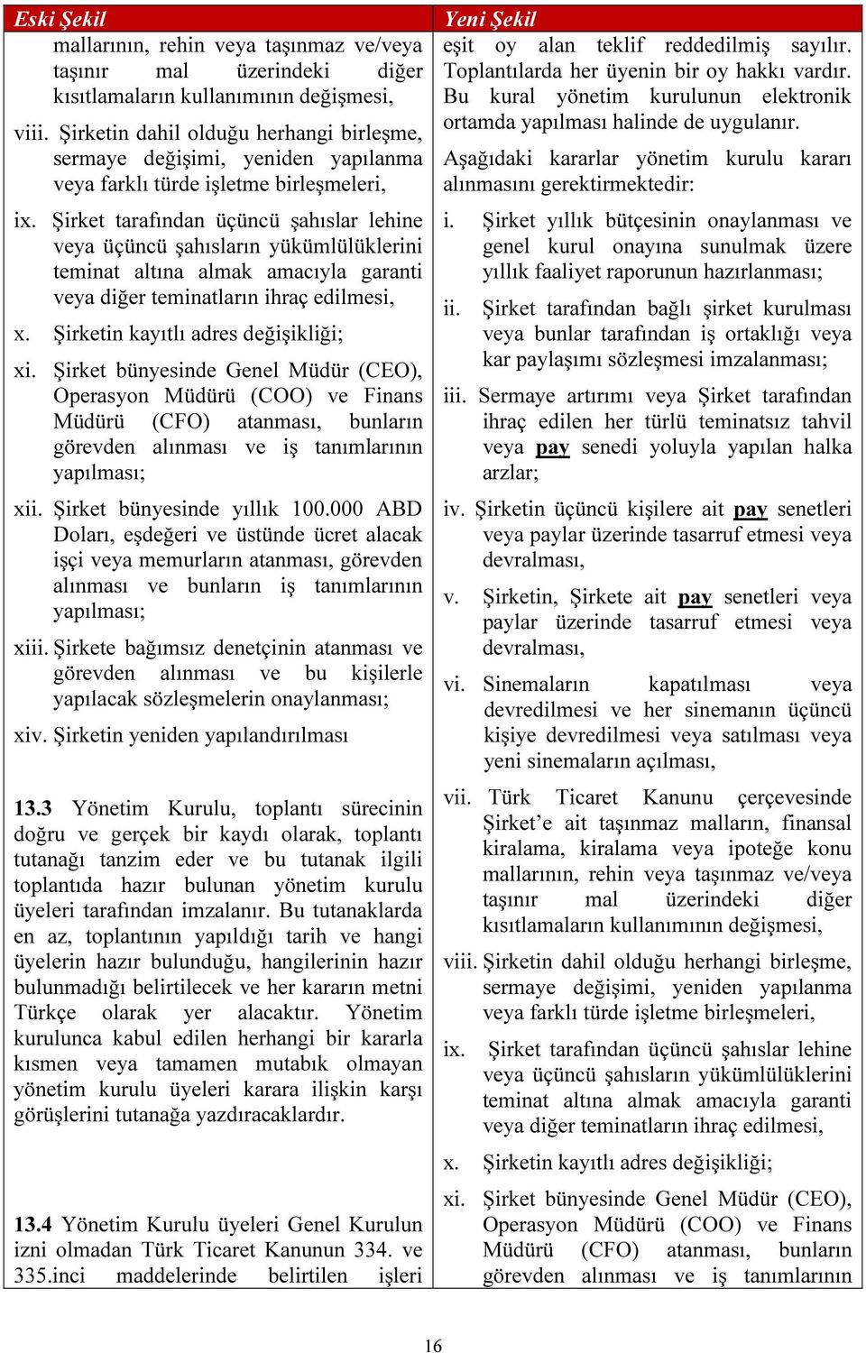 Şirket tarafından üçüncü şahıslar lehine veya üçüncü şahısların yükümlülüklerini teminat altına almak amacıyla garanti veya diğer teminatların ihraç edilmesi, x.