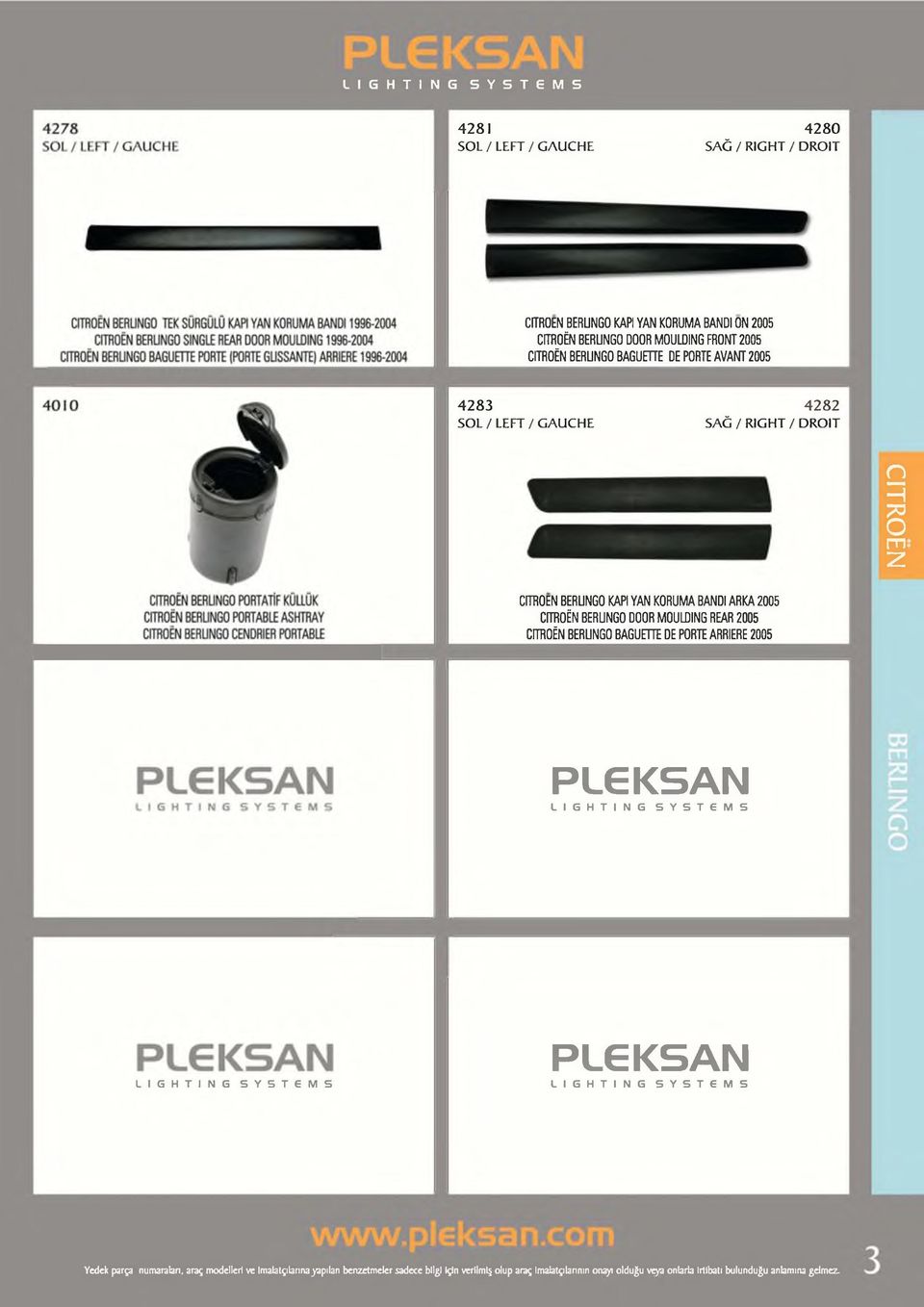 PORTE ARRIERE 2005 PLGKSAN L I G H T I N G S Y S T E M S L I G H T I N G S Y S T E M S PLGKSAN L I G H T I N G S Y S T E M S Yedek parça numaralan, araç