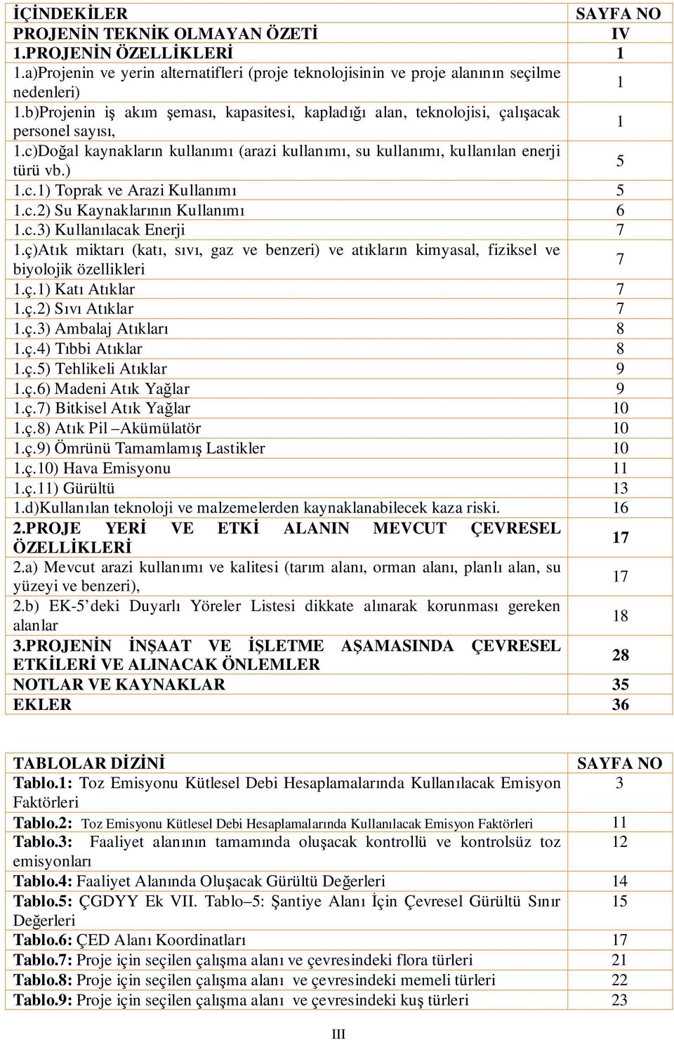 c.2) Su Kaynaklarının Kullanımı 6 1.c.3) Kullanılacak Enerji 7 1.ç)Atık miktarı (katı, sıvı, gaz ve benzeri) ve atıkların kimyasal, fiziksel ve biyolojik özellikleri 7 1.ç.1) Katı Atıklar 7 1.ç.2) Sıvı Atıklar 7 1.