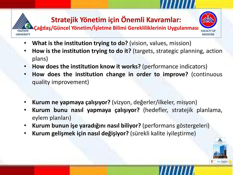 (performance indicators) How does the institution change in order to improve? (continuous quality improvement) Kurum ne yapmaya çalışıyor?