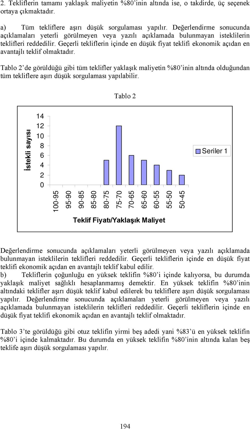 Geçerli tekliflerin içinde en düşük fiyat teklifi ekonomik açıdan en avantajlı teklif olmaktadır.