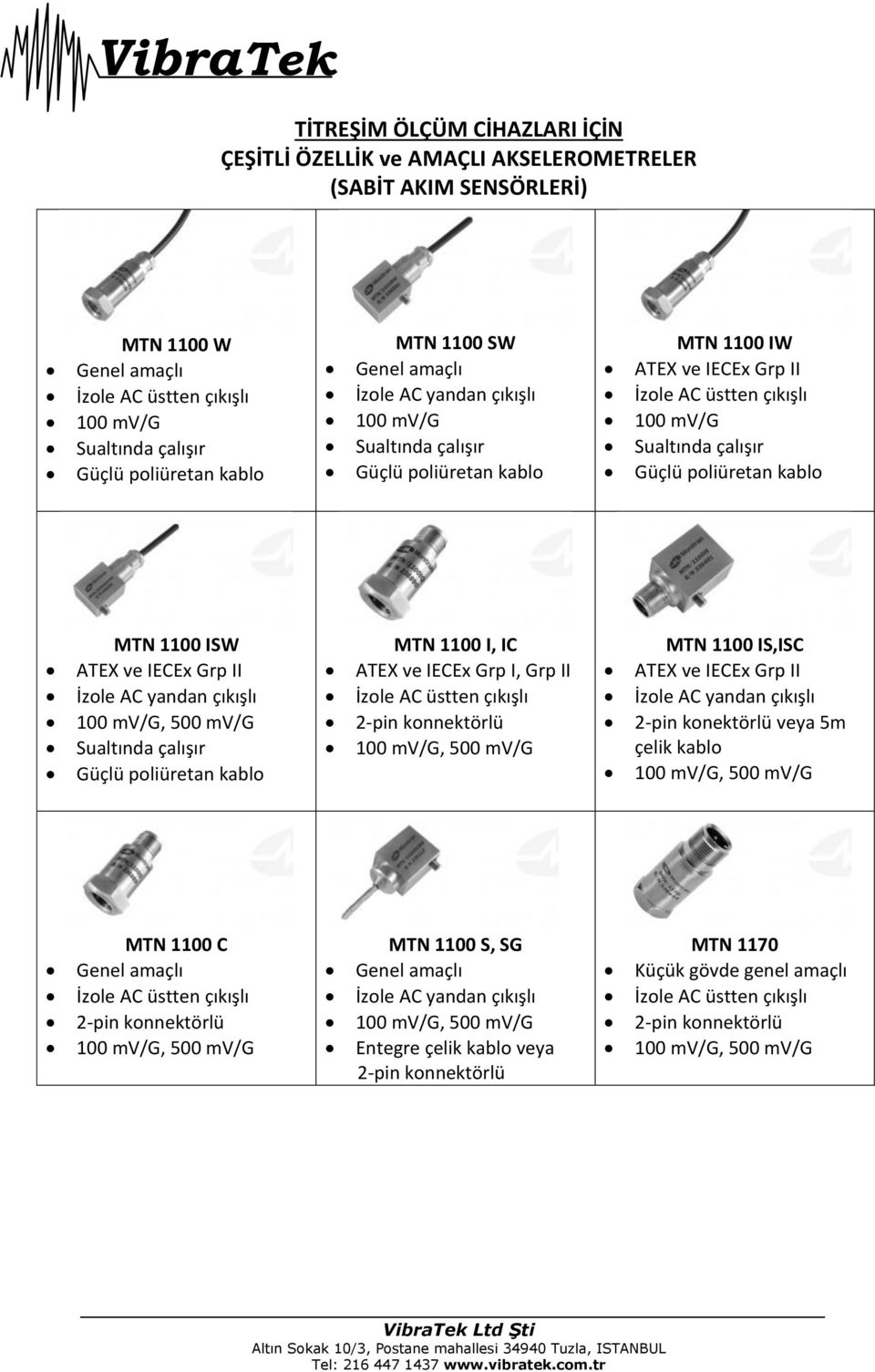 mv/g MTN 1100 I, IC, 500 mv/g MTN 1100 IS,ISC 2-pin konektörlü veya