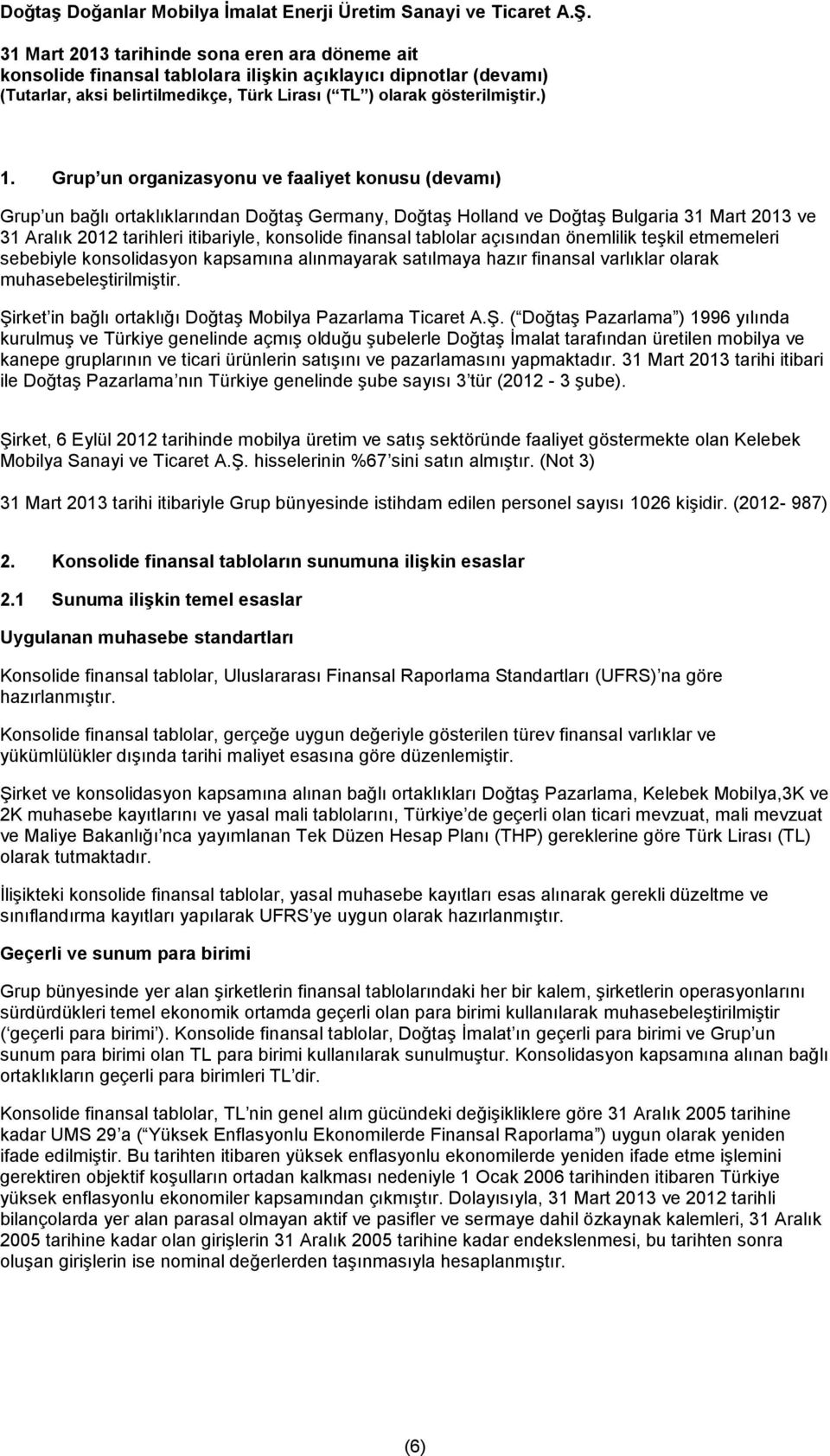 Şirket in bağlı ortaklığı Doğtaş Mobilya Pazarlama Ticaret A.Ş. ( Doğtaş Pazarlama ) 1996 yılında kurulmuş ve Türkiye genelinde açmış olduğu şubelerle Doğtaş İmalat tarafından üretilen mobilya ve