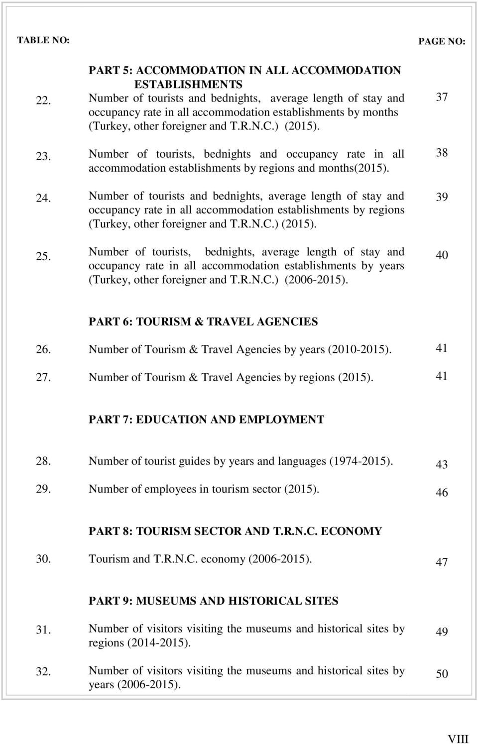 foreigner and T.R.N.C.) (2015). Number of tourists, bednights and occupancy rate in all accommodation establishments by regions and months(2015).